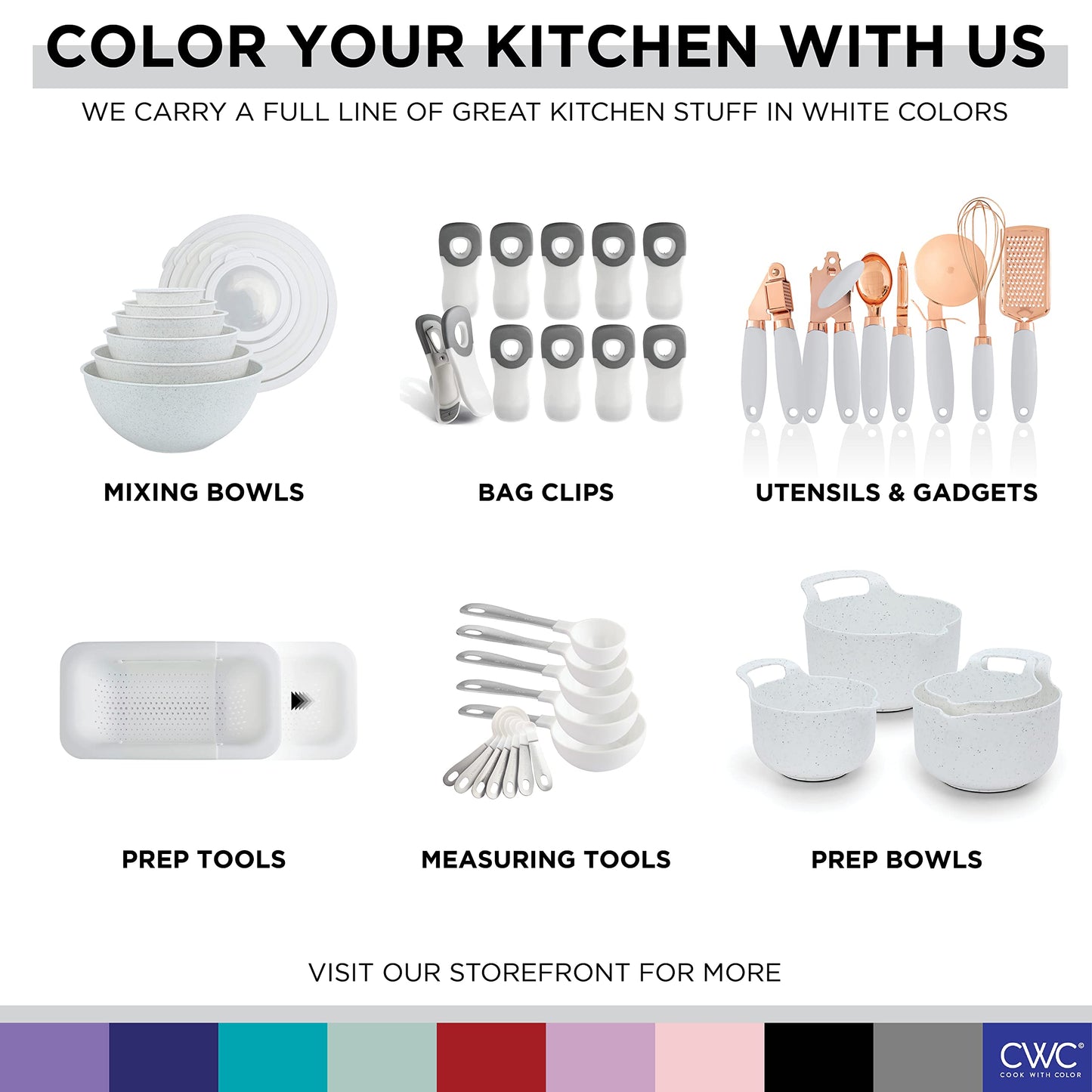 COOK WITH COLOR Kitchen Gadget Set Stainless Steel Utensils with Soft Touch Handles, Copper White, 7 Pieces