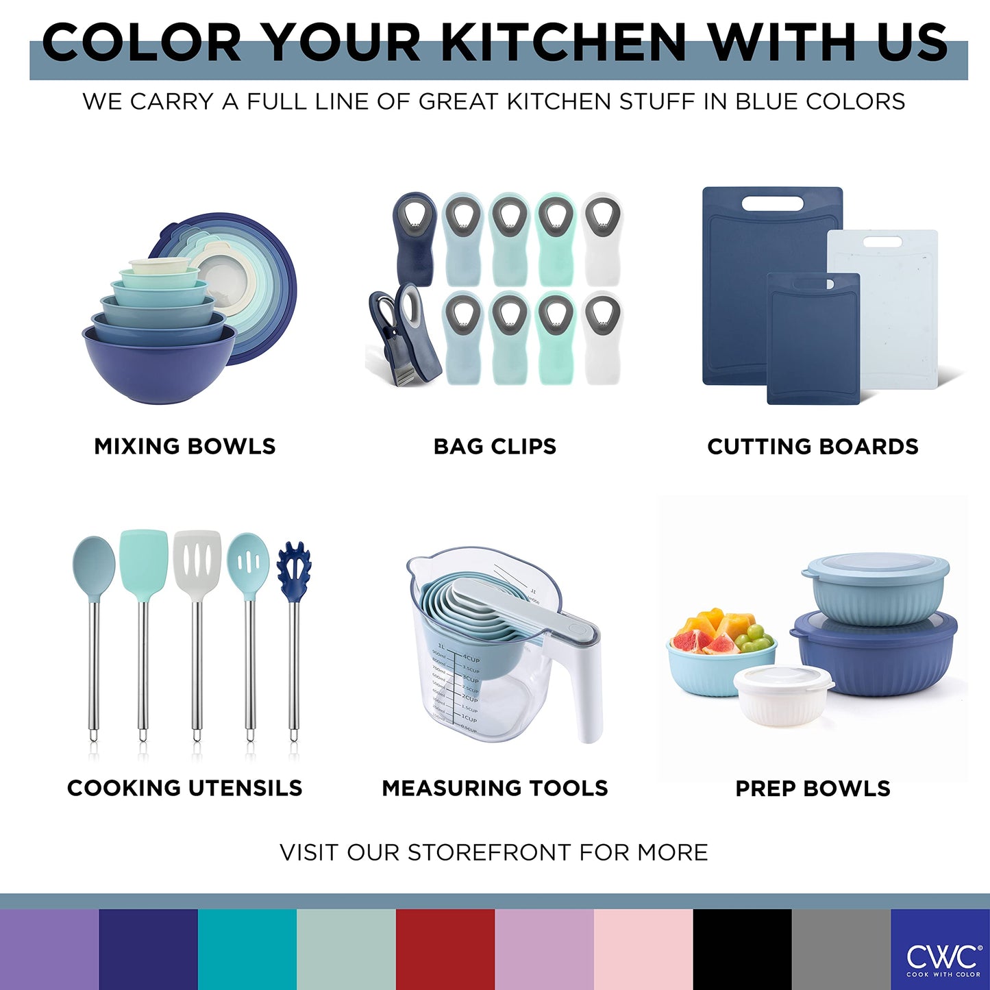 Blue and White 38-Piece COOK WITH COLOR Silicone Cooking Utensils, Kitchen Utensil Set, Easy to Clean Silicone Kitchen Utensils, Cooking Utensils for Nonstick Cookware, Kitchen Gadgets Set, 38 Pieces, Blue and White