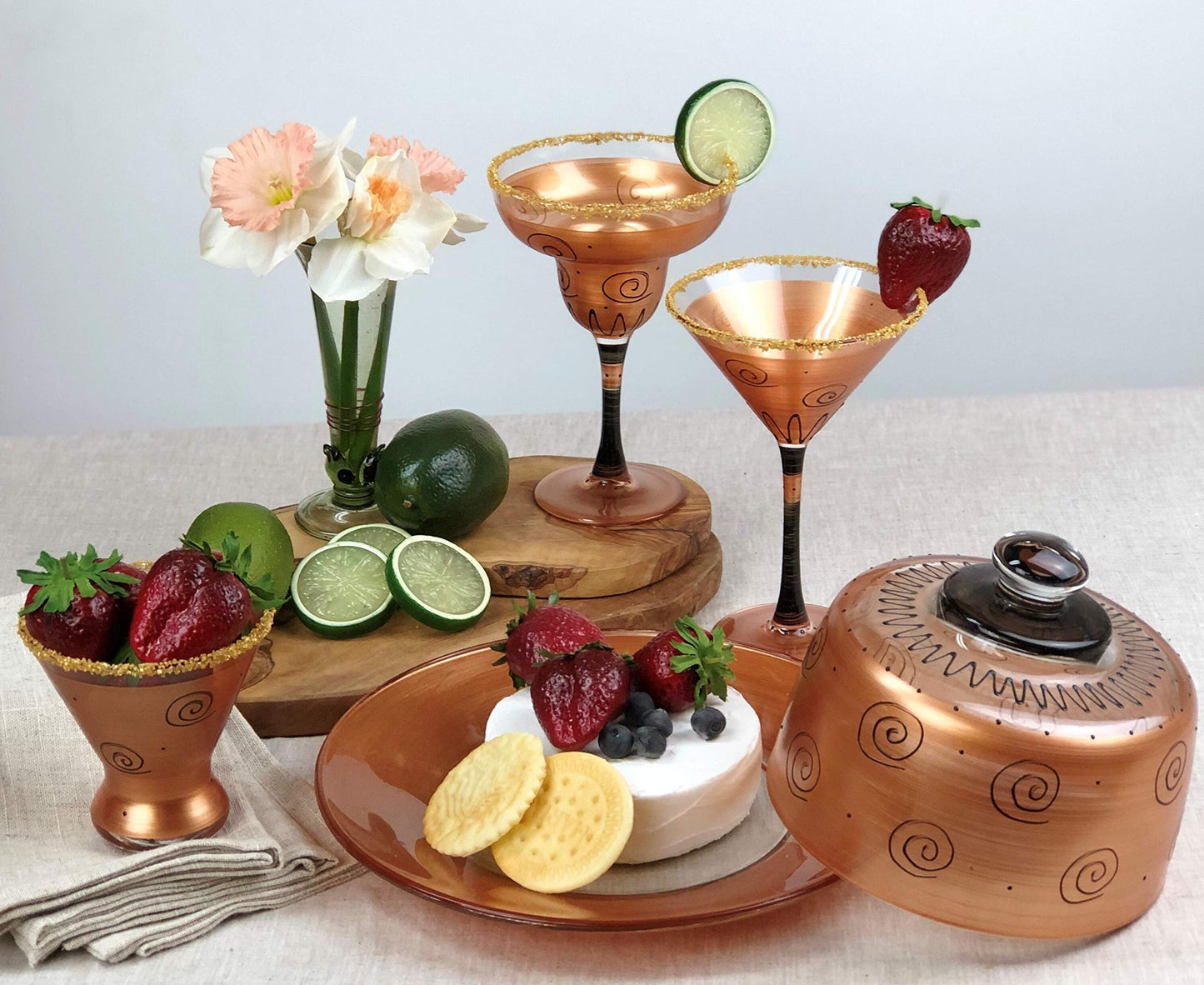 Golden Hill Studio Hand Painted Martini Glasses Set of 2 - Tuscan Sunset Collection - Hand Painted Glassware by USA Artists - Unique and Decorative Martini Glasses, Vibrant Gold, Kitchen Table Décor