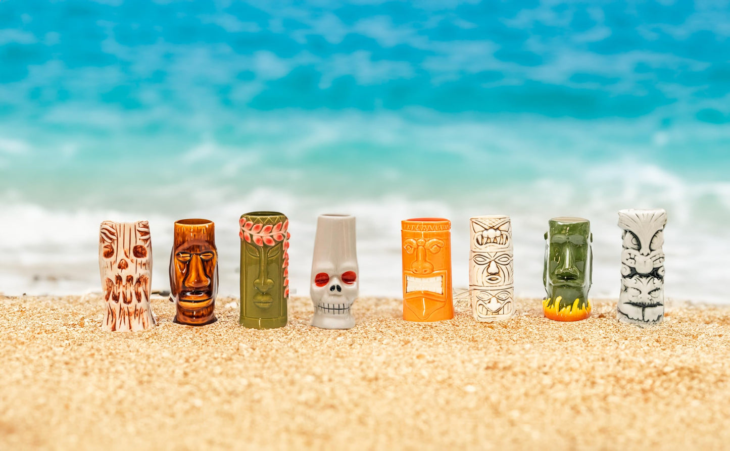 LEMONSODA Hard-Carved and Hand-Painted Tiki Mugs - Set of 8 - Ceramic Hawaiian Luau Party Mugs Drinkware, Cute Exotic Cocktail Glasses, Tiki Bar Hawaiian Party Barware - 18-23.5oz