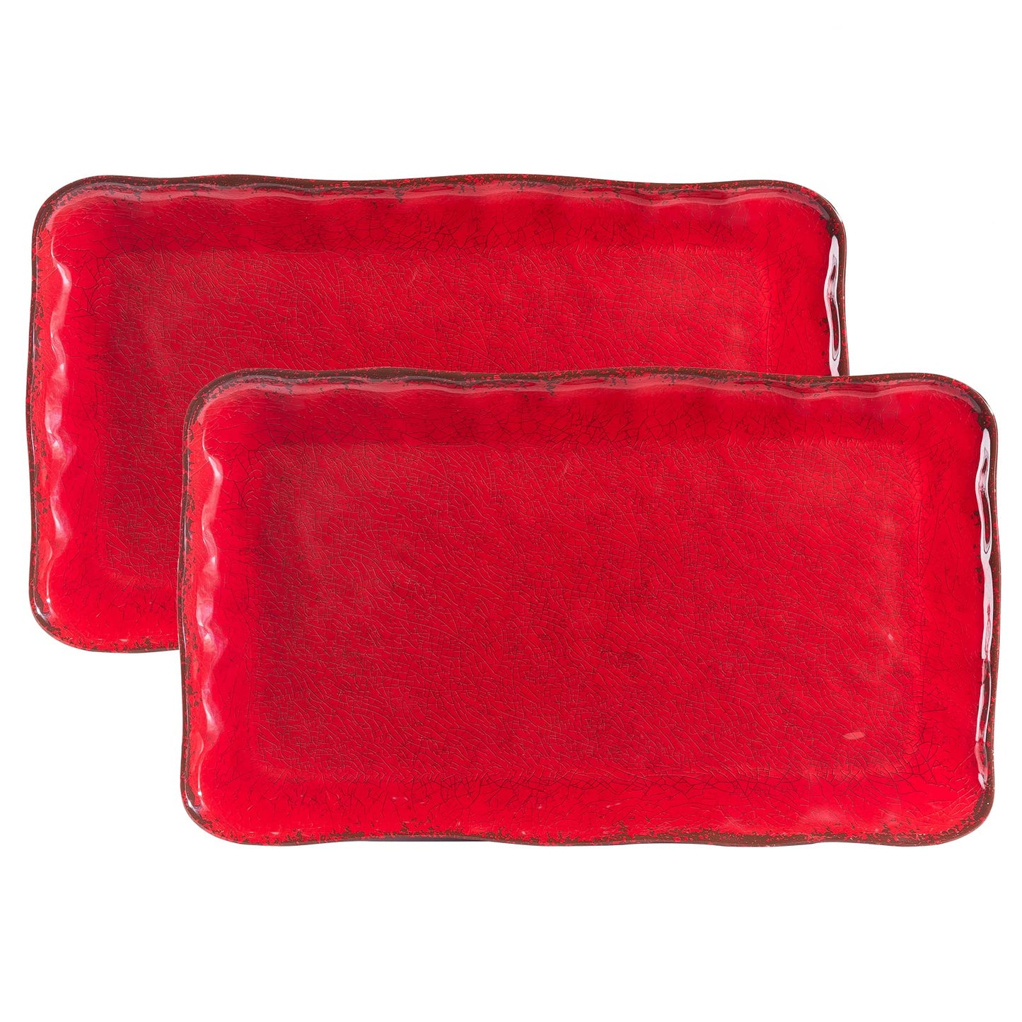 Crimson Red Melamine Platters for Serving Food, Colored Serving Trays, 17.5 x 10 Rectangular Turkey Serving Tray, Set of 2, Perfect for Outdoor, Christmas Parties, Restaurant, Dishwasher Safe