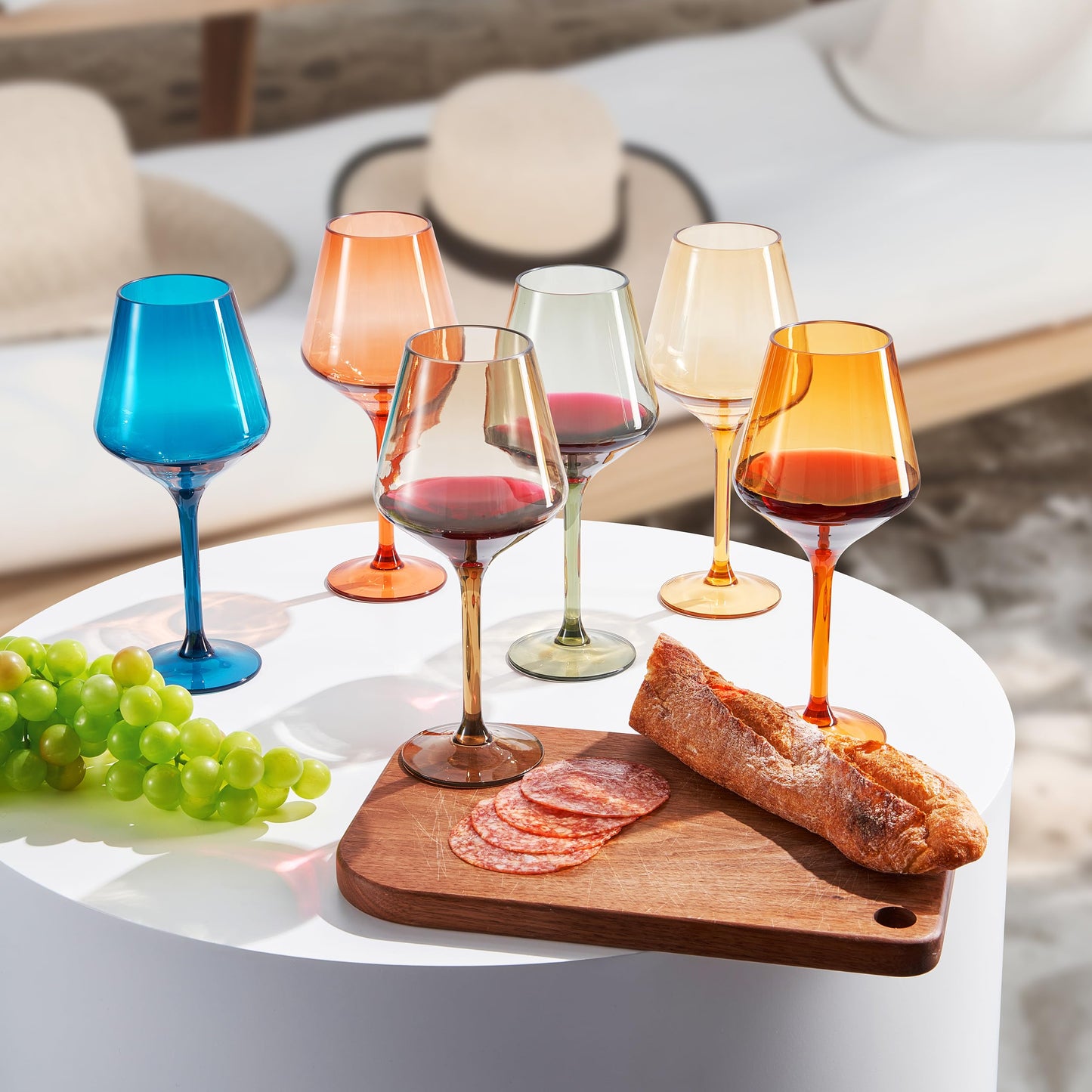 European Style Plastic Crystal Unbreakable Stemmed Wine Glasses | Set of 12 | Acrylic Glasses Tritan Pastel Color Shatterproof BPA-free, Outdoor, Pool, Indoor, Hand Wash 17oz Gift, Everyday & Holiday