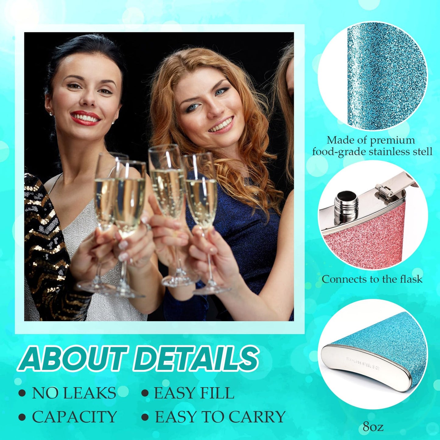 Meanplan 2 Pack 8 oz Glitter Bling Flask for Liquor for Women Cute Flask with Funnel Leakproof Stainless Steel Flask Whiskey Pocket Flask for Christmas Alcohol Drink Wine Wedding Party