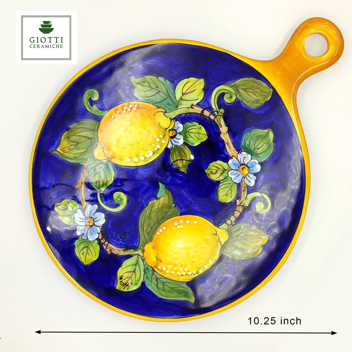 Italian Ceramic Cheese Board Lemon Blue - 10.38 inch Hand Painted Serving Platter for Kitchen - Made in ITALY Tuscany - Italian Pottery Serving Dish - Home Decor Ceramics Slate Cheese Tray