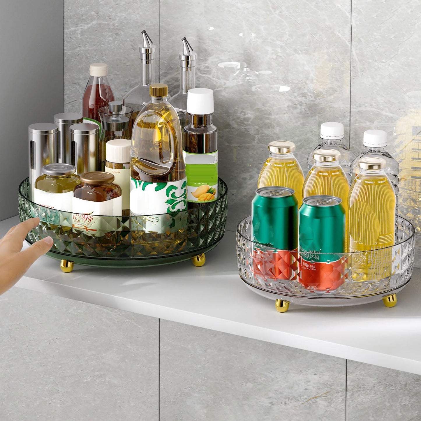 Non Skid Lazy Susan Turntable, 1-Tier Non Skid Spice Rack Turntable, 9 Inch Spinning Organizer, 360-Degree Rotating Seasoning Organizer for Kitchen, Pantry Cabinet Refrigerator, Clear