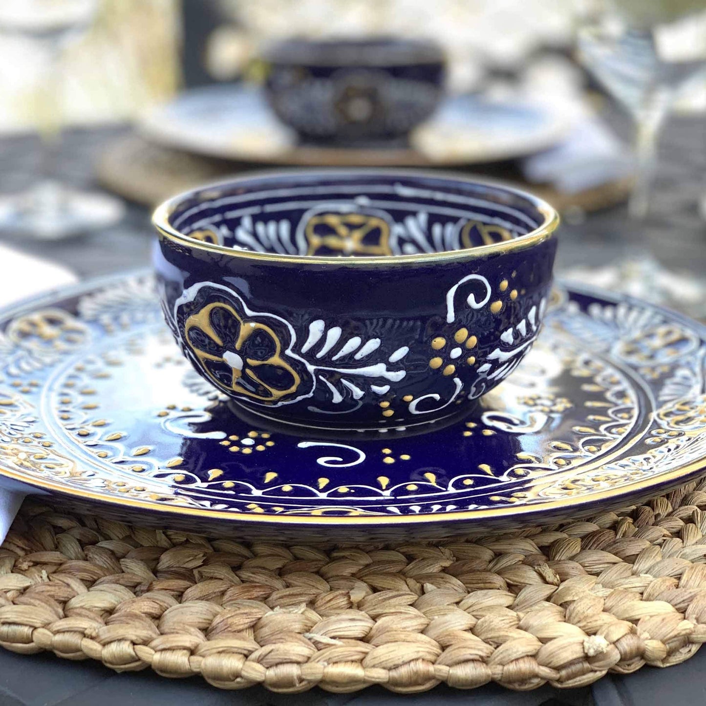Global Crafts Encantada Handmade Hand-Painted Authentic Mexican Pottery Mugs (2-Pack, Blue Helecho)