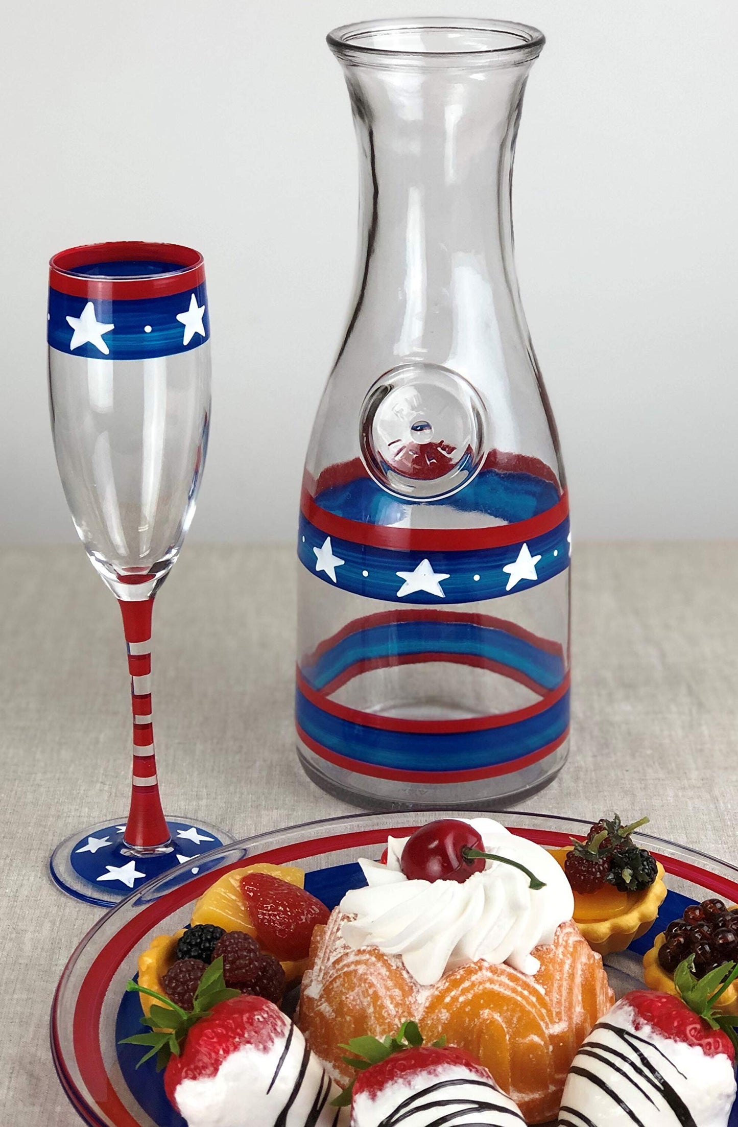 Golden Hill Studio Hand Painted Champagne Flute Set of 2 - Patriotic Collection - Hand Painted Glassware by USA Artists - Unique and Decorative Champagne Glasses, July 4th Kitchen Table Décor