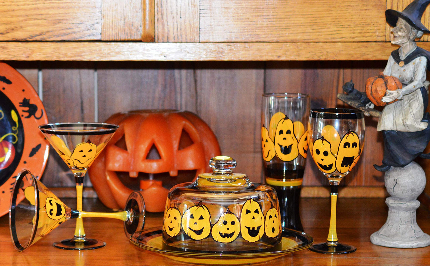 Golden Hill Studio Hand Painted Martini Glasses Set of 2 - Pumpkin Family Collection - Hand Painted Glassware by USA Artists - Unique and Decorative Martini Glasses, Kitchen Table Décor