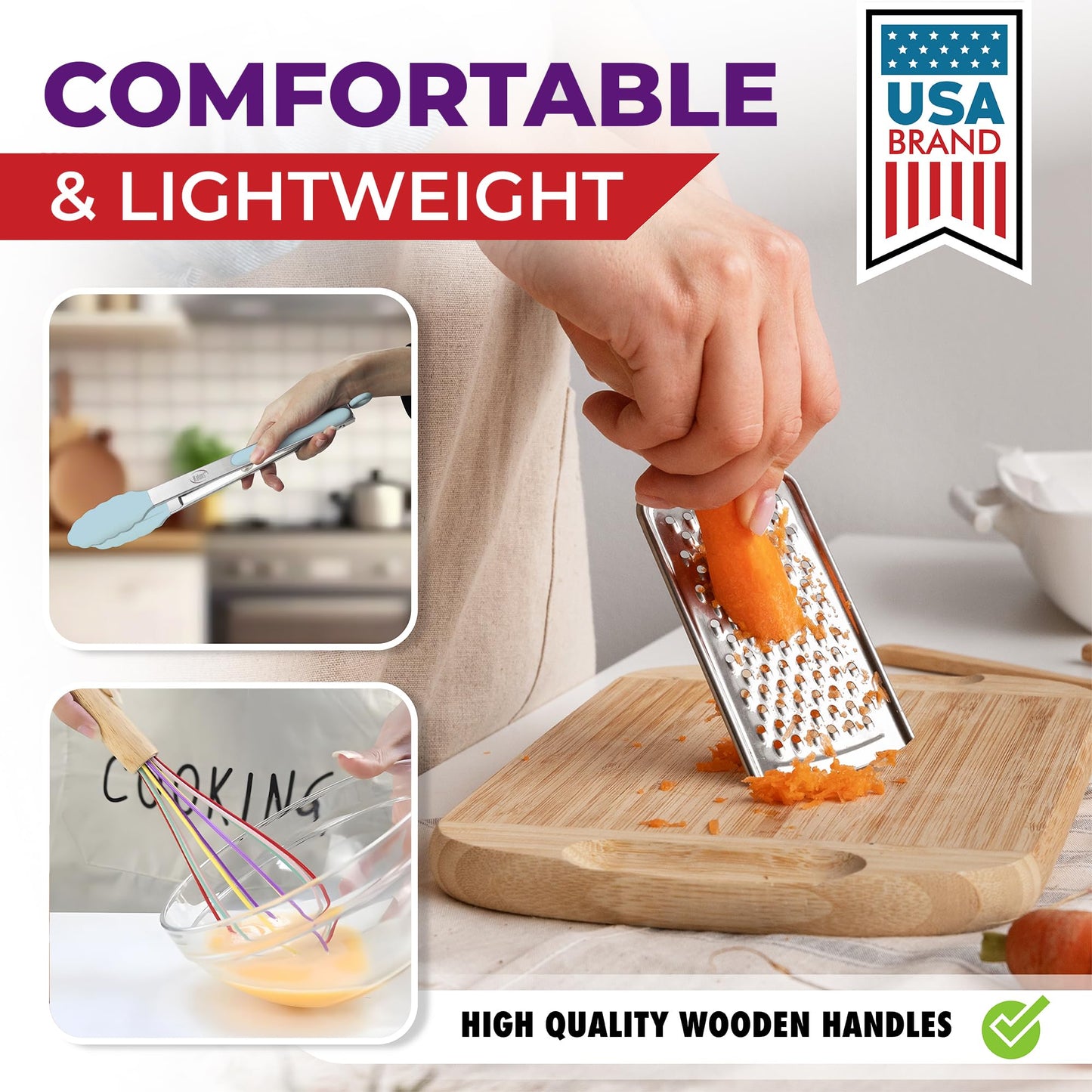 Colorful Medley 50-Piece Silicone Kitchen Utensils Set - Mothers's Day Gifts for Gourmet Mavens Everywhere - Complete Kitchen Set 800°F Heat-Resistant Non-Stick Premium Silicone Cooking Utensils W Wooden Handles Gifts for Mothers