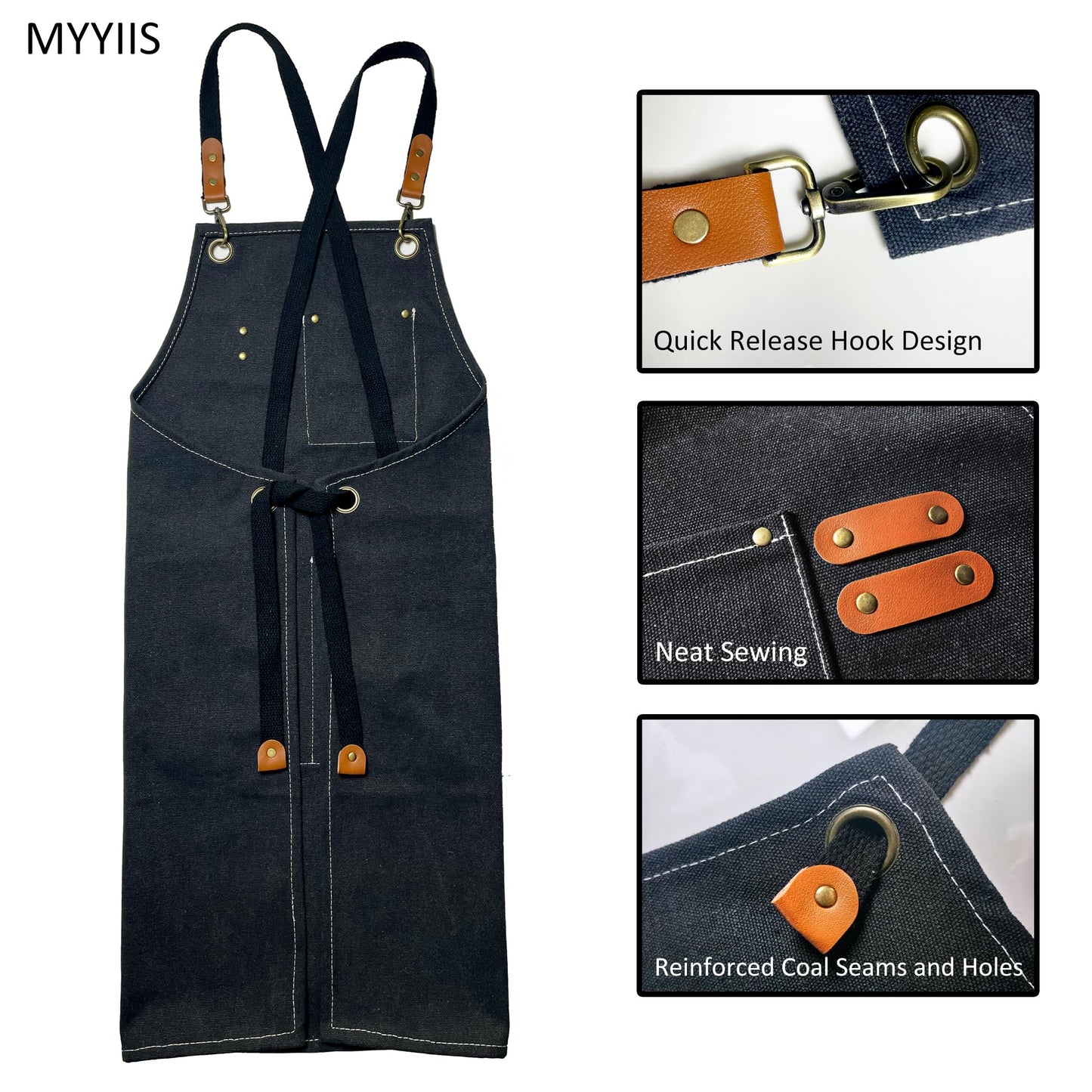 Kids Apron with 3 Pockets for Cooking, Baking, Painting, Crafting, Art or Gardening (Black)