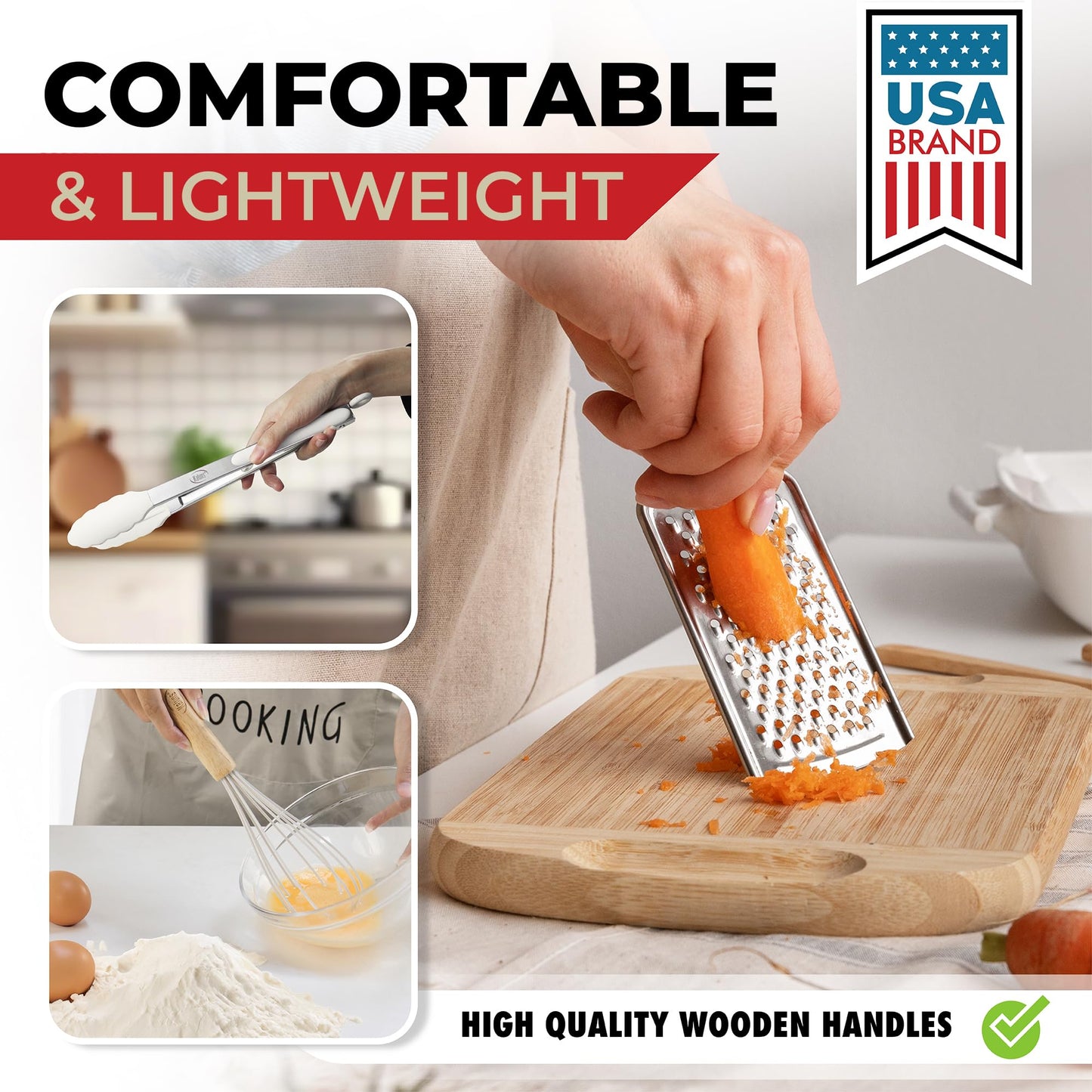 White 50-Piece Silicone Kitchen Utensils Set - Mothers's Day Gifts for Moms, Wives, Dads and Husbands - Complete Kitchen Set 800°F Heat-Resistant Non-Stick Premium Silicone Cooking Utensils with Wooden Handles