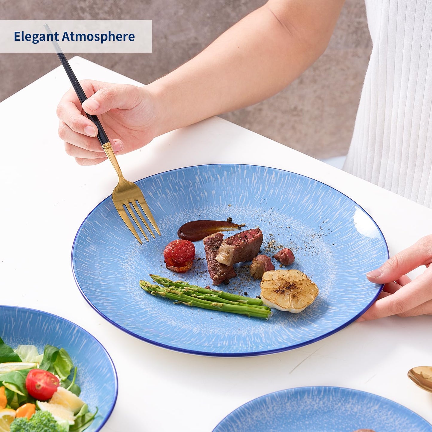 Bestone Plates and Bowls Sets,12 Pieces Round Porcelain Dinnerware Sets,Dishes, Plates, Dishware Sets,Chip Resistant Ceramic Dish Set Dining Dinner Ware Service for 4,New Blue