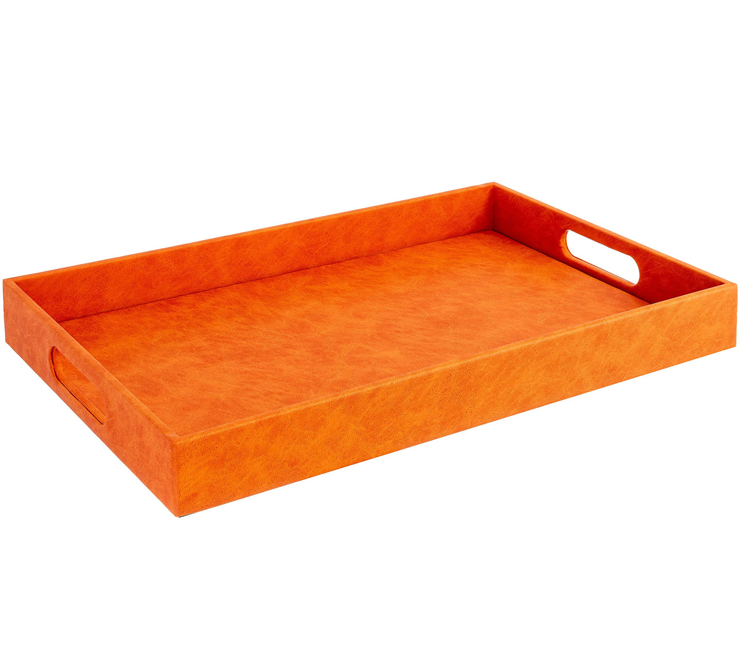 Home Redefined Beautiful Modern Elegant 18"x12" Rectangle Orange Faux Leather Decorative Tray Ottoman Coffee Table Perfume Living Room Kitchen Serving Tray with Handles for All Occasion's