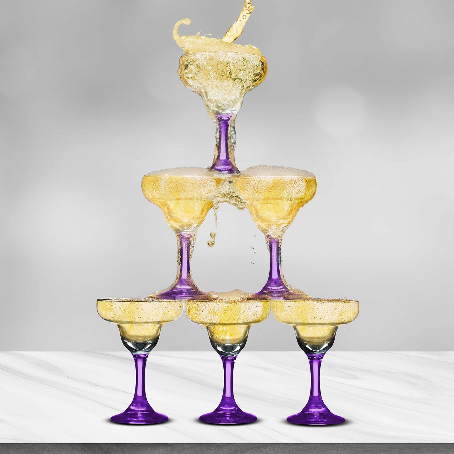 DISCOUNT PROMOS 10 Margarita Glasses Set, 9 oz. - Classic, Smooth, Barware, Glassware - Purple