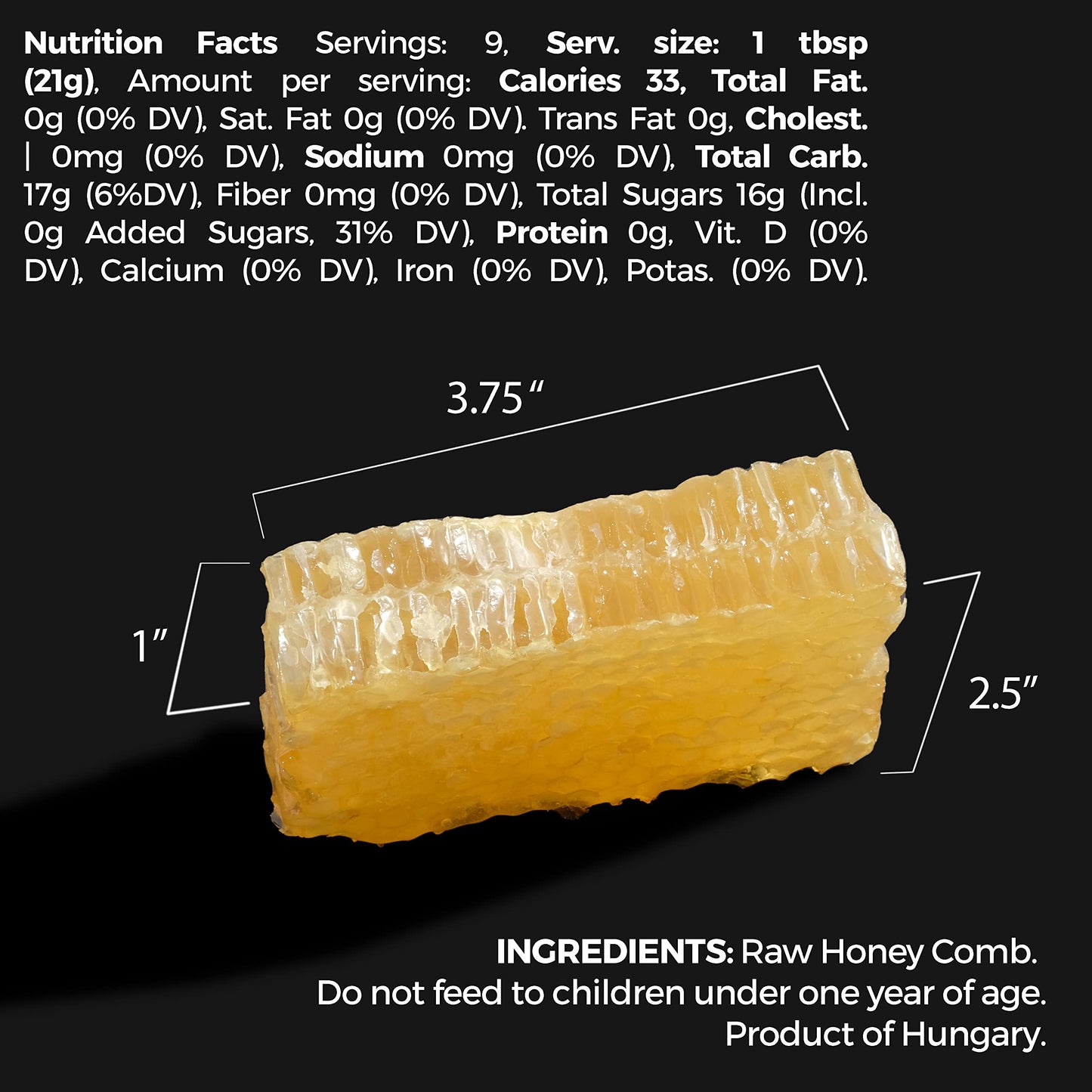 Bees Knees Raw Honeycomb, 100% Edible, All-Natural Gourmet Honeycomb in Double Sealed Packaging, Acacia Honey Comb with Sweet, Light Flavor, Foodie Gifts, Tea Gifts, Unique Gift Ideas (7 Oz.)