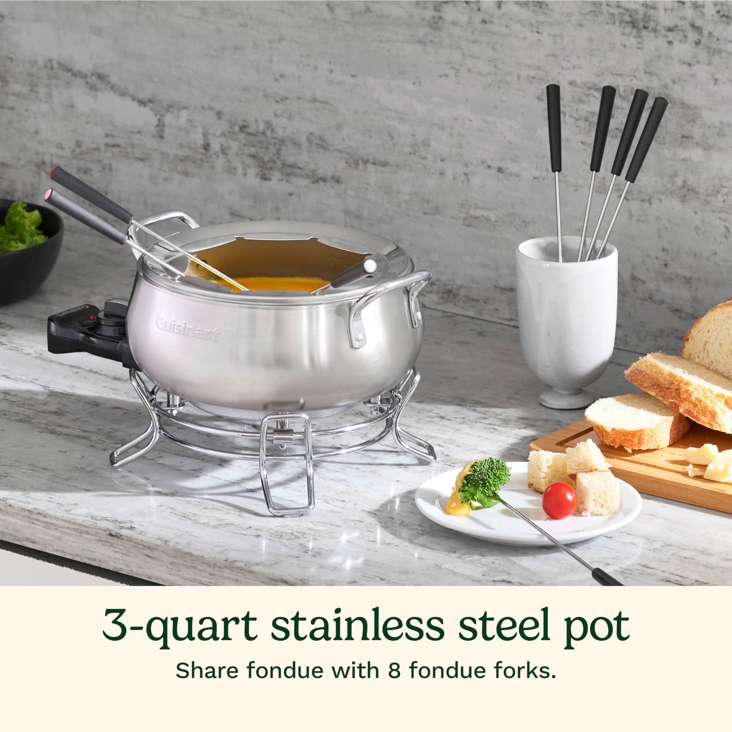 Stainless Steel Cuisinart Fondue Pot for Chocolate, Cheese or Meat in Broth or Oil, CFO-3SSP1