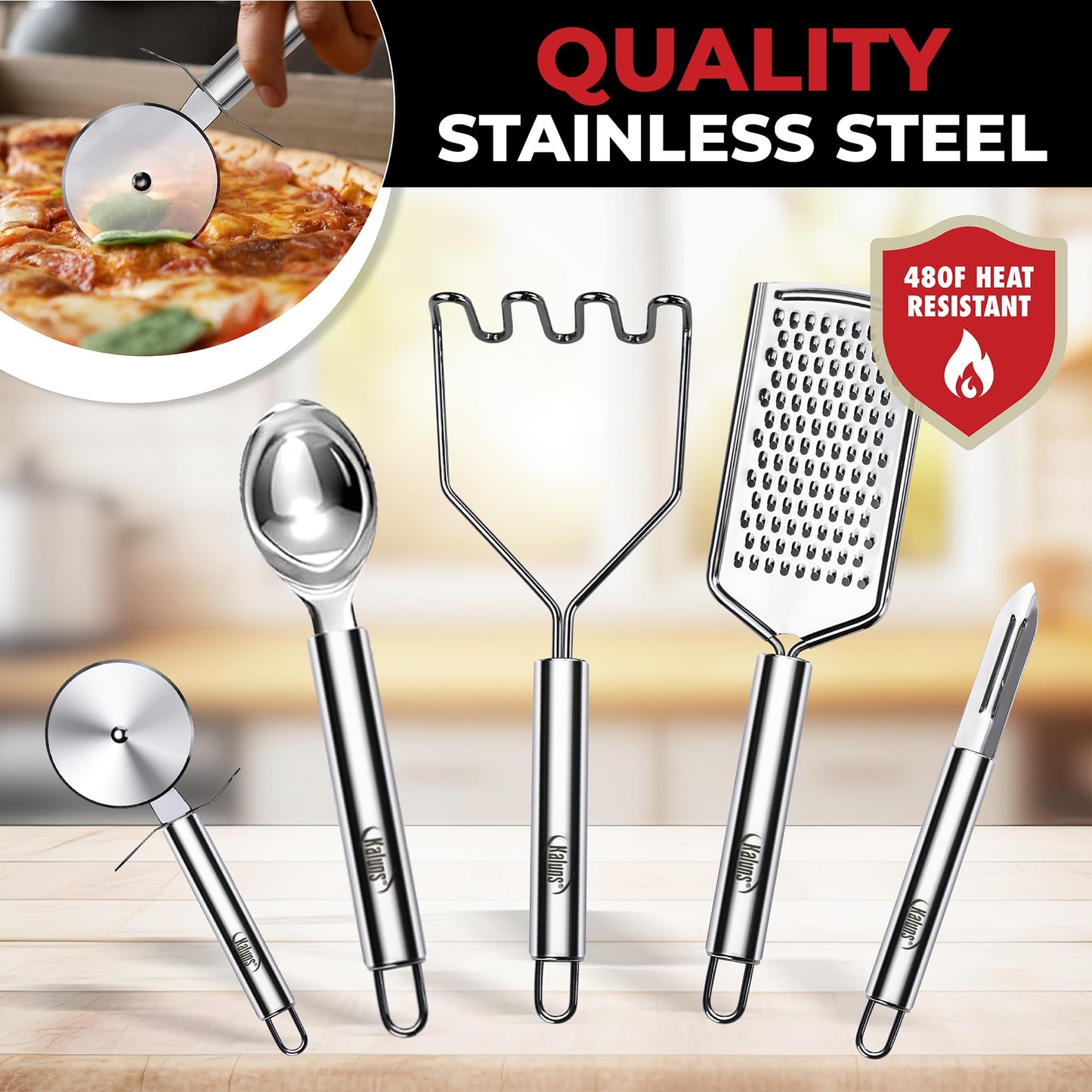 Black 50-Piece Silicone Kitchen Utensils Set - Mothers's Day Gifts for Mom Wife Complete Kitchen Set 800°F Heat-Resistant Non-Stick Premium Silicone Cooking Utensils W Wooden Handles Gifts For Mothers