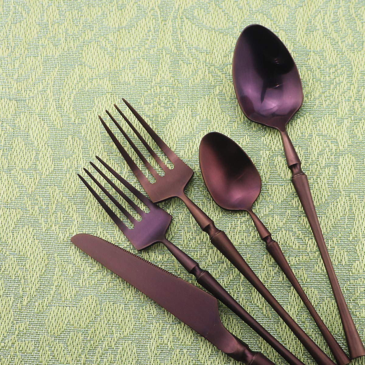 Gugrida Unique and Beautiful Burgundy Iridescent Flatware Set - 5-Piece Iridescent Silverware Sets | 18/10 Stainless Steel Reusable Cutlery Set | Purple Utensils Service for 1 with Dessert Fork, Knife, Spoon, Dinner Fork