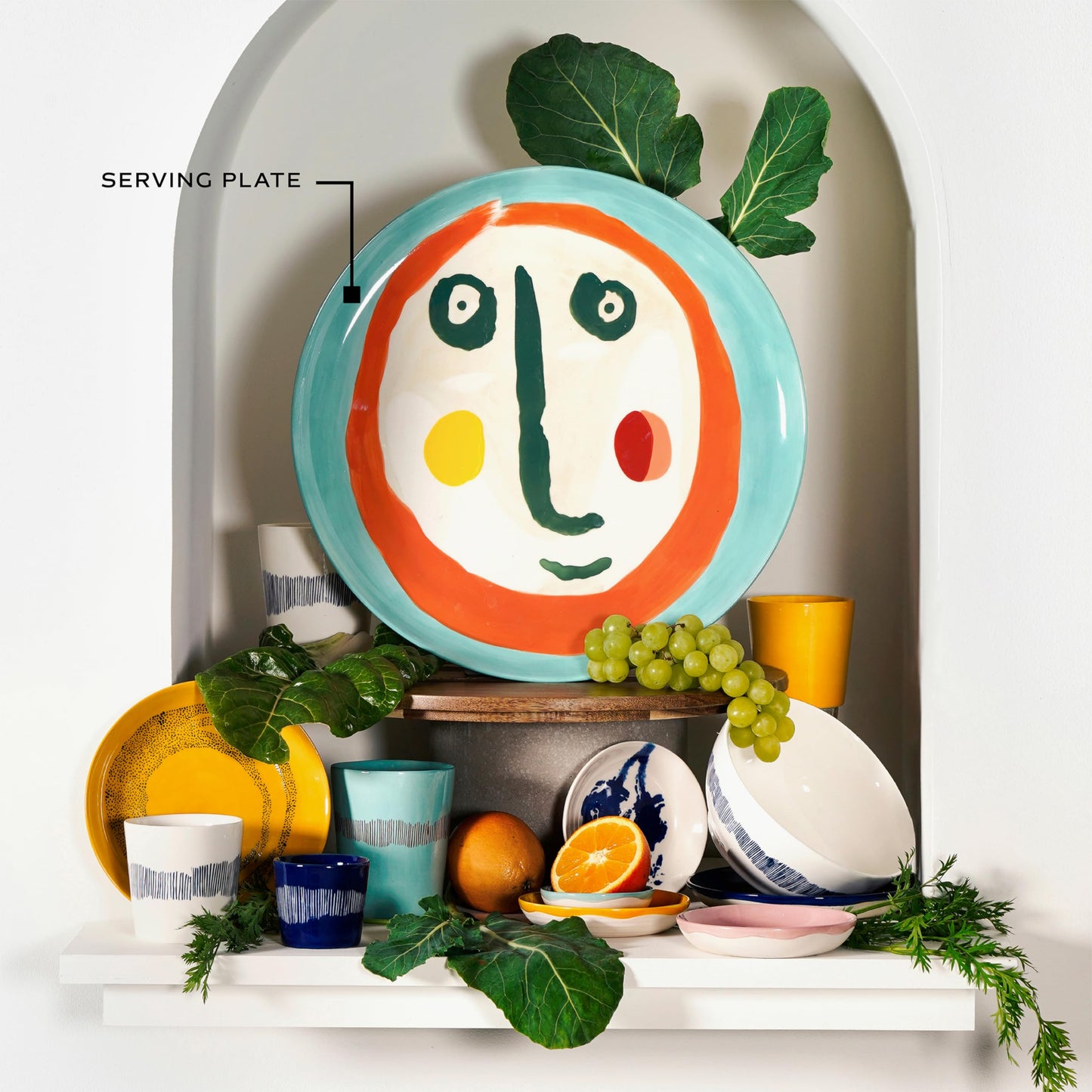 Serax Blue Serving Plate with Face | Feast tableware by Ottolenghi | Serving Tray Dish Set for 1 | Stoneware Microwave Safe Plates | Farmhouse Kitchen and Dinnerware Sets for Home, Party