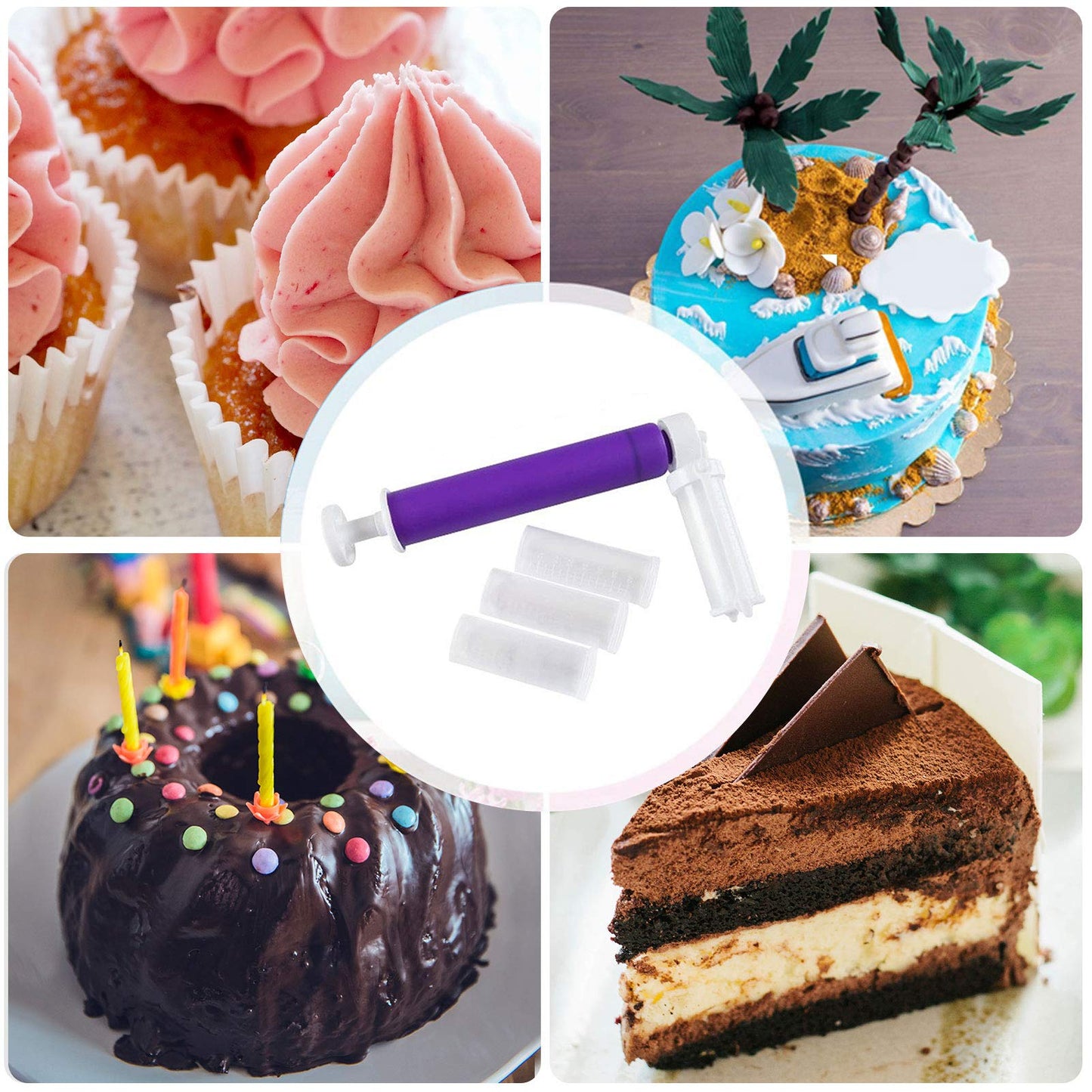 DIIQII Manual Airbrush for Decorating Cakes, DIY Baking Tools with 4 Pieces Cake Spray Tube for Kitchen Decorating Cakes Cupcakes Cookies and Desserts (Purple)