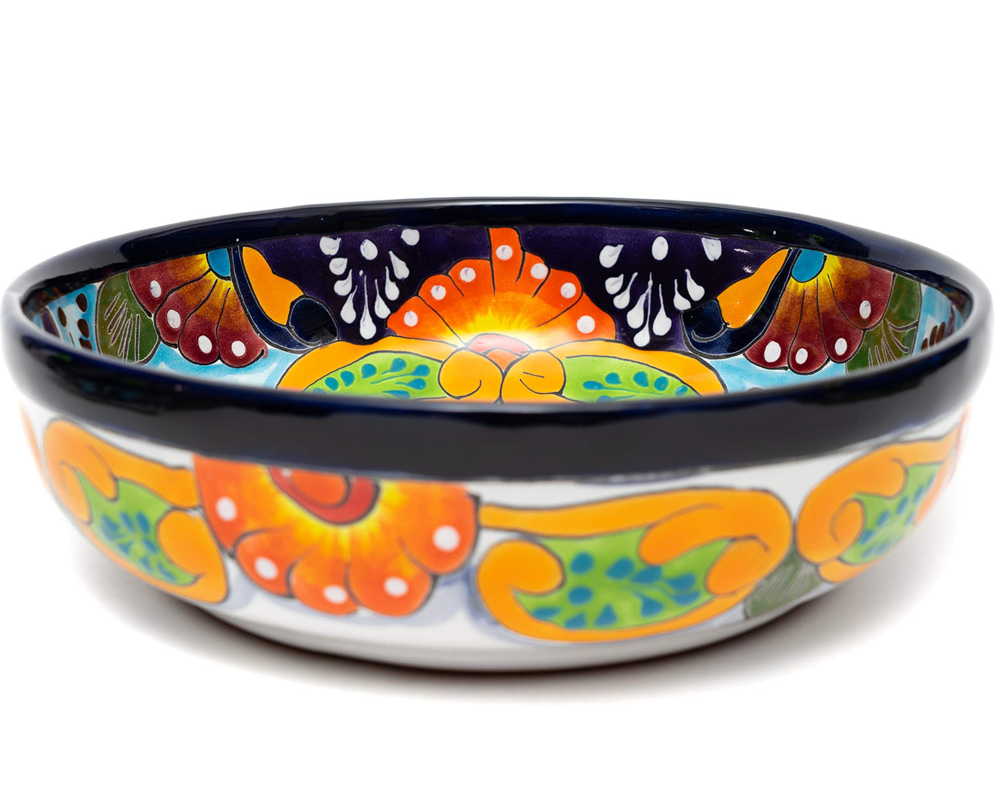 Mexican Talavera Pottery Large Serving Bowl, Handpainted Ceramic Pasta Bowl, Fruit Bowl, Hand Crafted Decorative Bowl for Salad Party Serving Bakeware Handmade Mexico Kitchen Art Unique Gift Platter