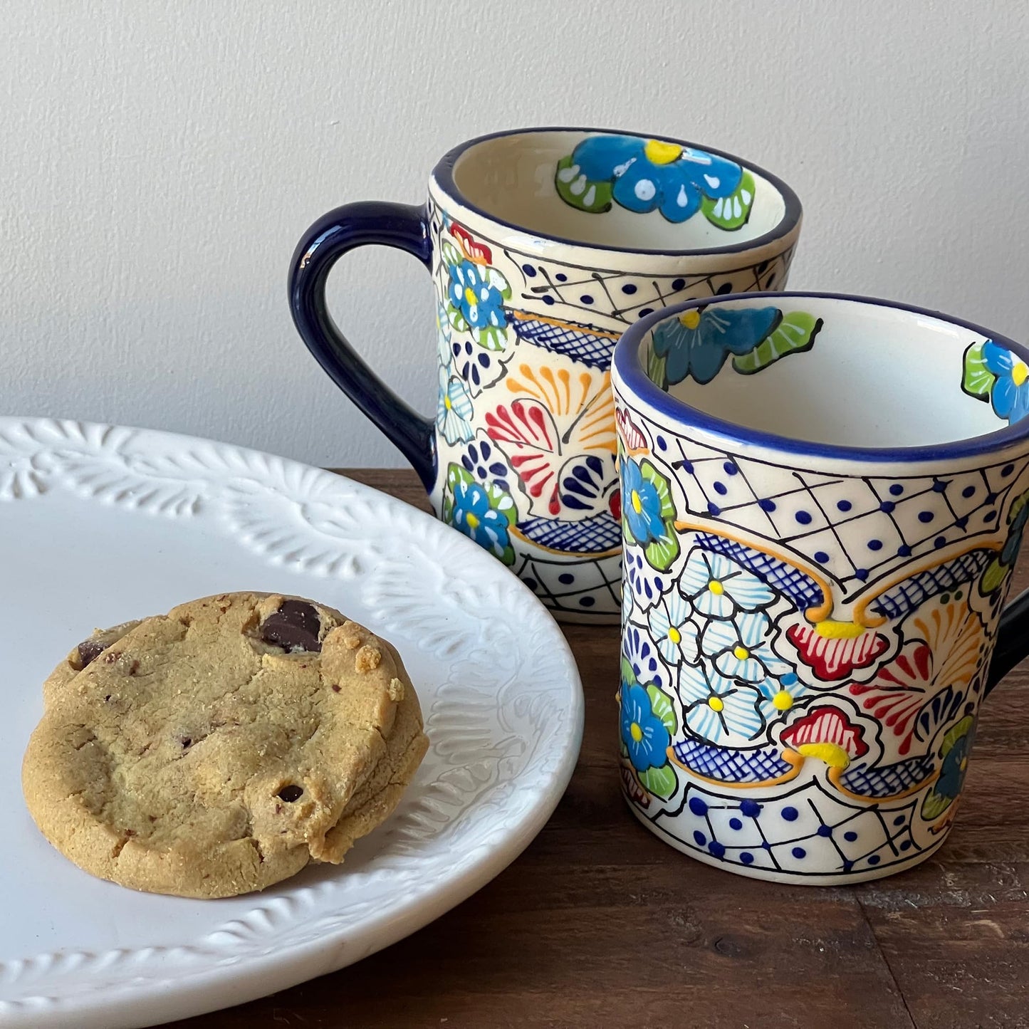 Global Crafts Encantada Handmade Hand-Painted Authentic Mexican Pottery Mugs (Multi Blue Green)