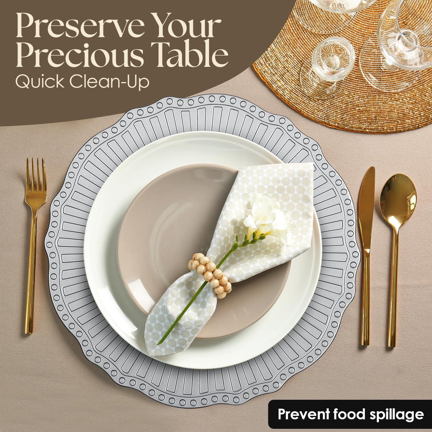 TABLETROVES Silver Charger Plates Set - 13” Vintage Plastic Dinnerware Set - Reusable Elegant Serving Plates for Parties, Weddings and Events (6 Set)