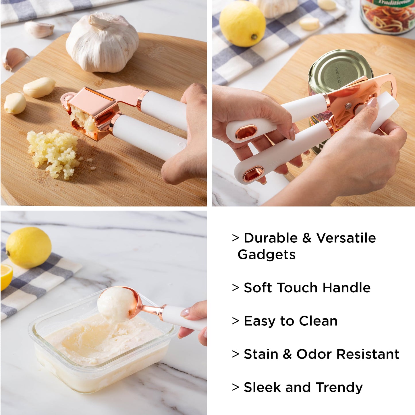 COOK WITH COLOR Kitchen Gadget Set Stainless Steel Utensils with Soft Touch Handles, Copper White, 7 Pieces