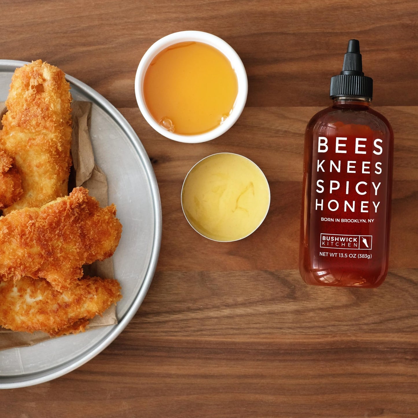 Bushwick Kitchen Spicy Sampler Gift Box, Set Includes our Gochujang Sriracha, Spicy Maple Syrup, and Spicy Honey Hot Sauces, 5 Recipes, Chile Pepper Dish Towel, and Bushwick Kitchen Gift Box