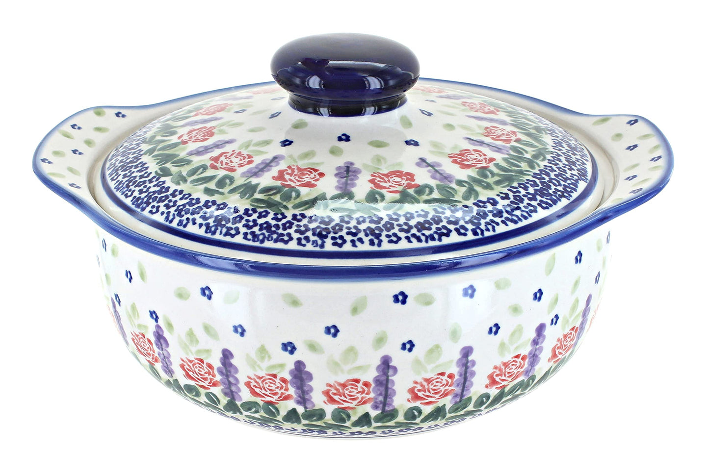 Blue Rose Polish Pottery Roses Are Red Round Covered Baker
