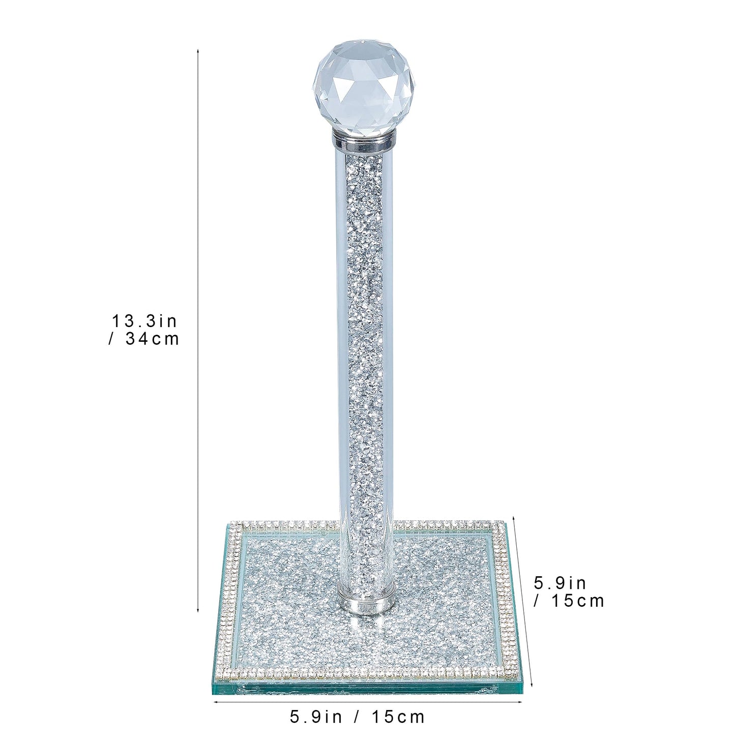 Hochance Silvery Crystal Standing Paper Towel Roll Holder Countertop Weighted Rack,Glam Cute Bling Rhinestone Jeweled Diamonds Modern Decoration Christmas Housewarming Gifts for Kitchen Home Bar