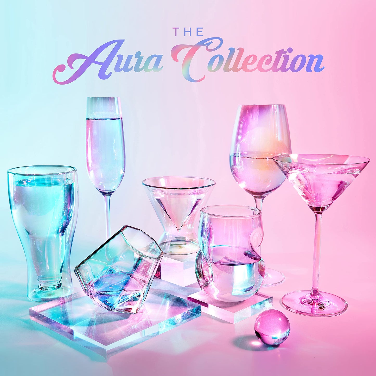 Dragon Glassware Stemless Martini Glasses - 7 oz Iridescent Set of 2 - Double Wall Insulated Cocktail Glass Set - Unique and Fun Gift for Espresso Martini Lovers