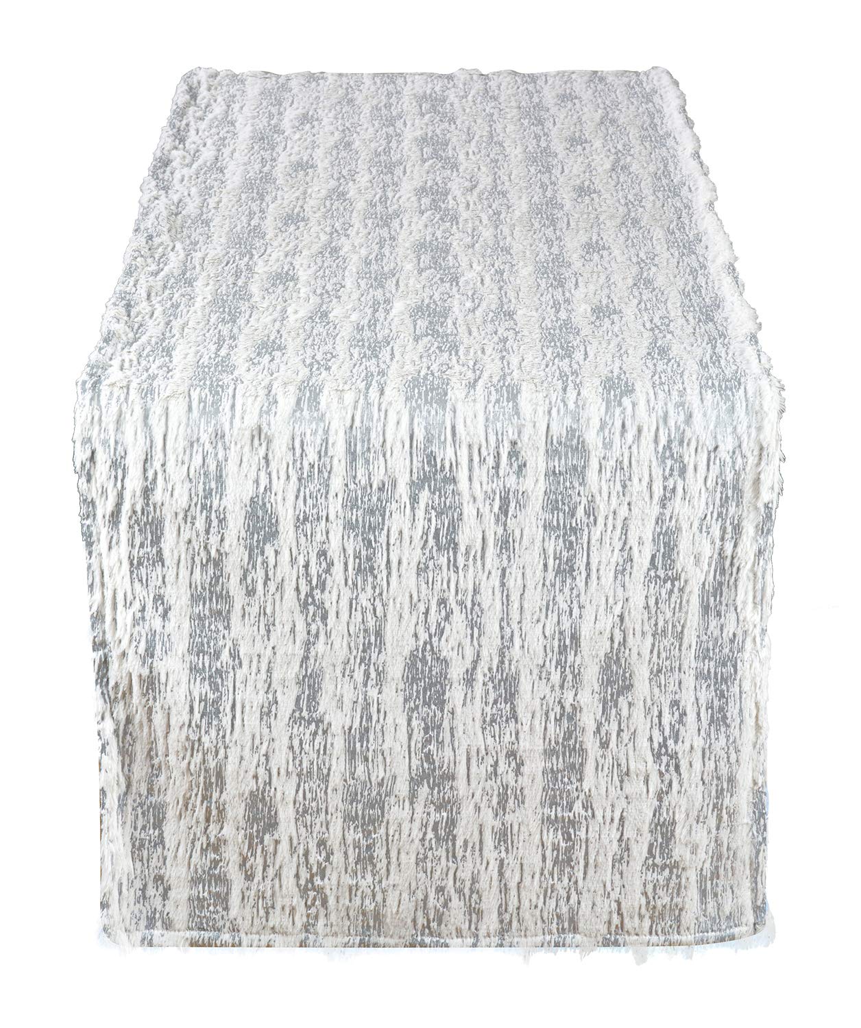 Fennco Styles Brushed Metallic Foil Collection Glamorous Faux Fur 16 x 72 Inch Table Runner – Silver Table Cover for Christmas Dinner, Family Gathering, Special Events and Home Décor