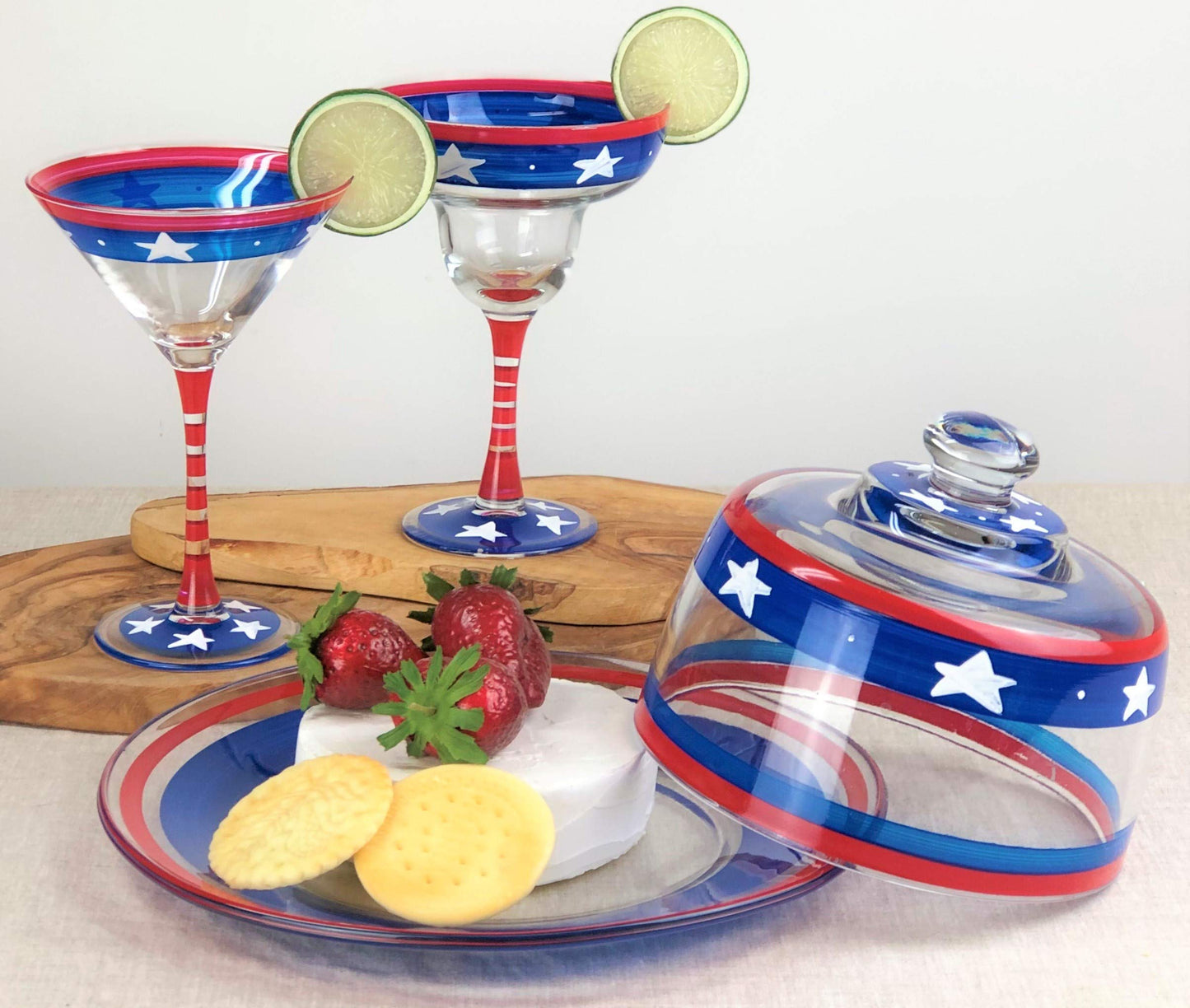 Golden Hill Studio Hand Painted Martini Glasses Set of 2 - Patriotic Collection - Hand Painted Glassware by USA Artists - Unique and Decorative Martini Glasses, July 4th Kitchen Table Décor