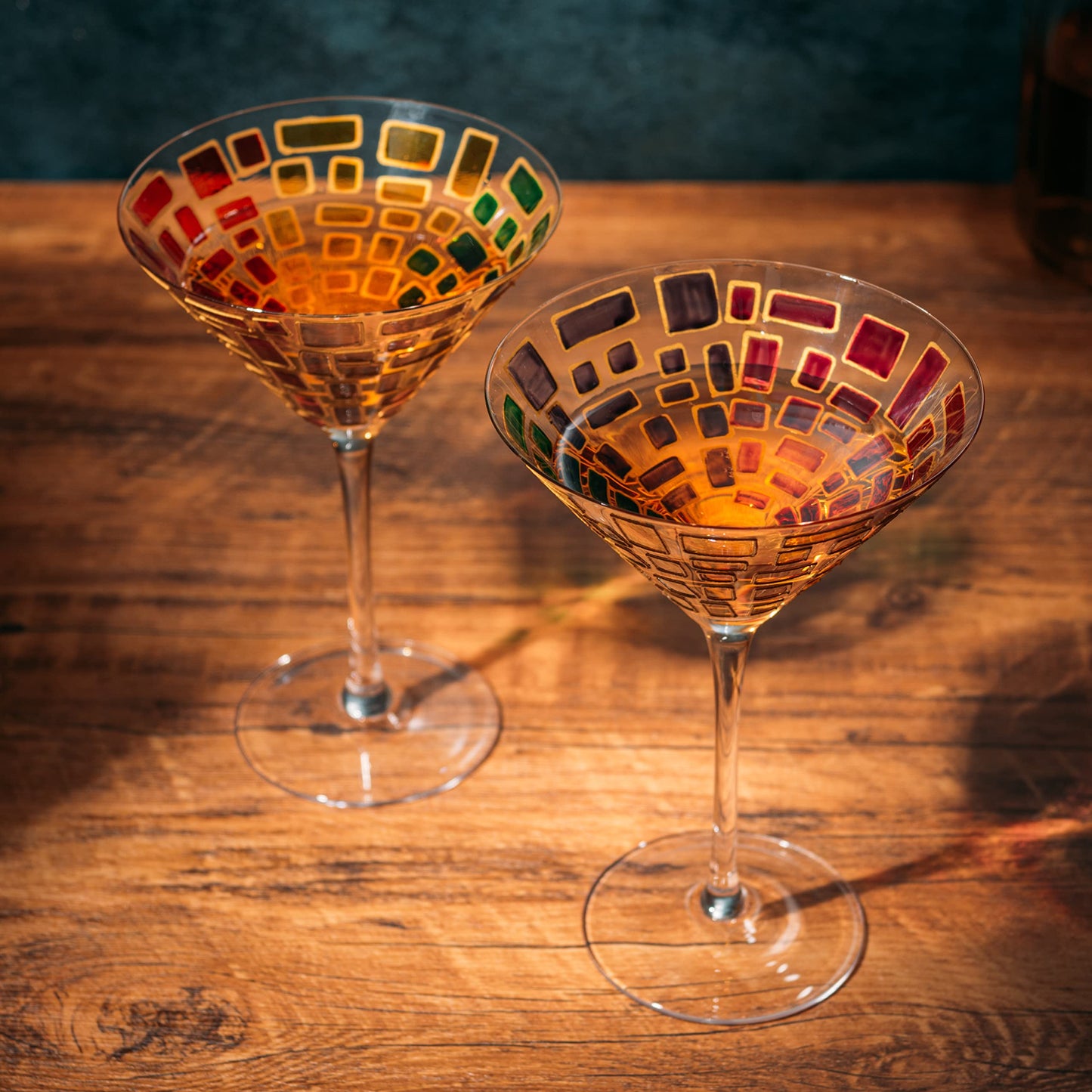The Wine Savant Renaissance Holiday Stained Glass Windows, Artisanal Hand Painted Glassware Gift Idea Her, Him, Birthday, Mom, Housewarming, Gifts Ideas for Women & Men (Martini Glasses)