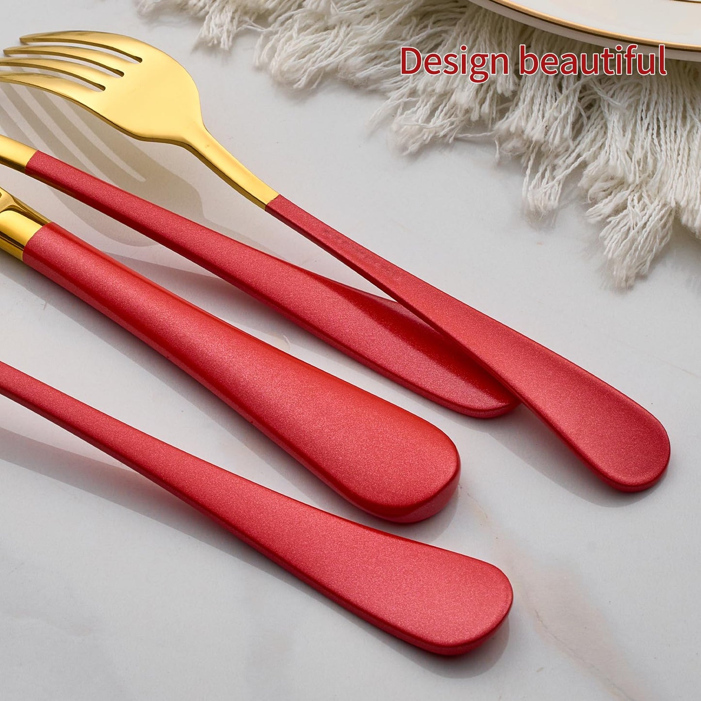 Red and Gold 20-Piece Silverware Set 18/0 Stainless Steel Flatware Red Handle Cutlery Set Service for 4 Dinner Knives Forks Spoons Set Mirror Finish Dishwasher Safe