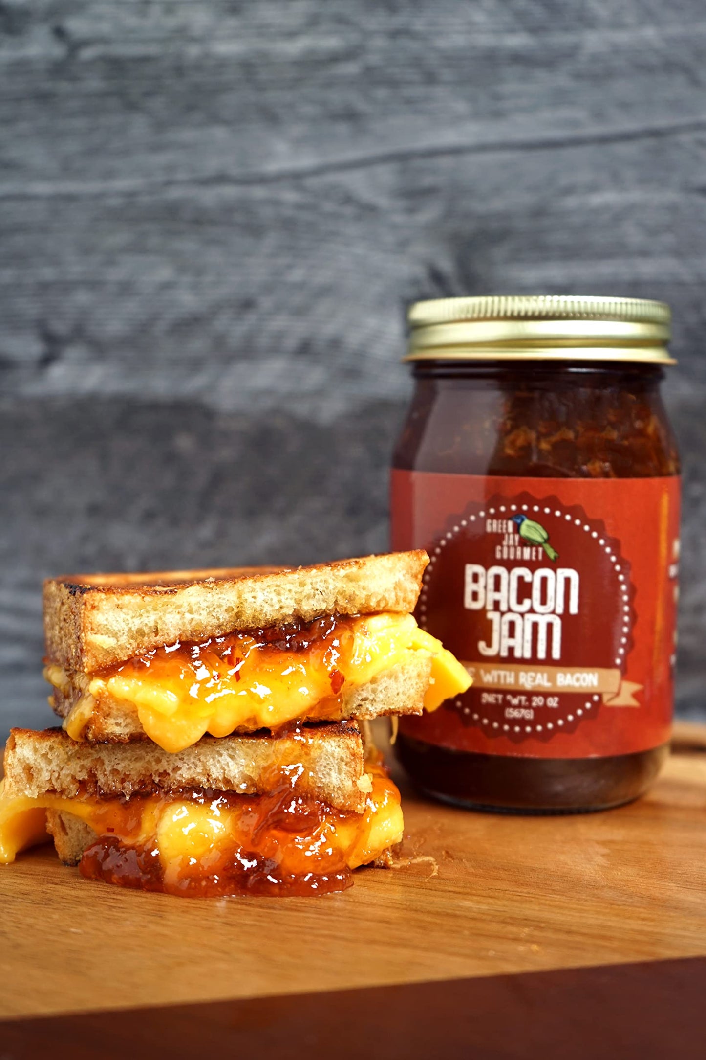 Green Jay Gourmet Bacon Jam - Classic Spread for Burgers, Sandwiches, Toast, Charcuterie - Sweet & Savory Flavoring for Meat Cuts, Poultry, Dressing - Zero Trans Fat, No MSG, Gluten-Free - 20 Oz.