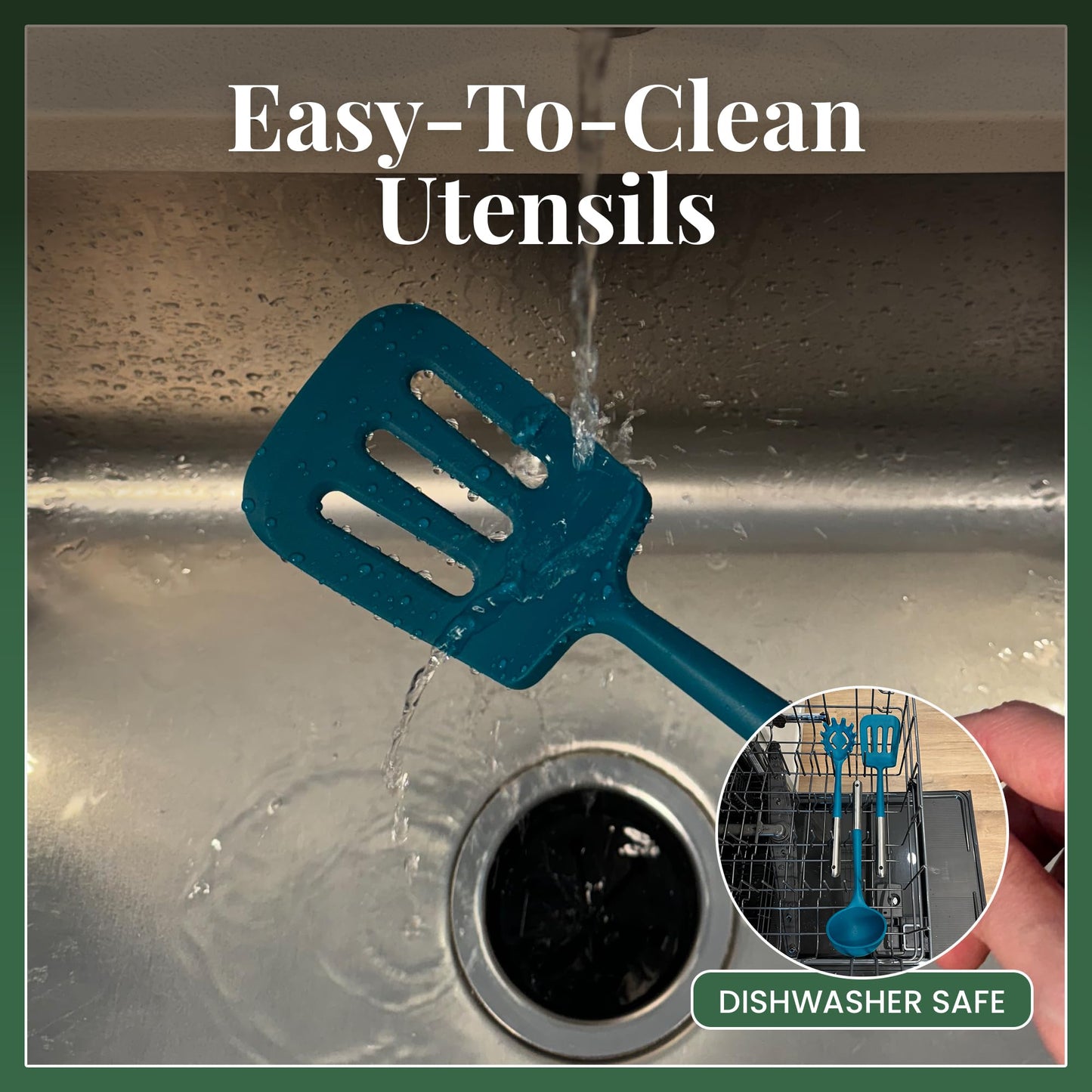 Bondi Teal 12-Piece Silicone Cooking Utensils Set | Silicone Utensils with Stainless Steel Handle and Ceramic Holder | Kitchen Utensils Set | Dishwasher Safe Set of Kitchen Essentials | Bondi
