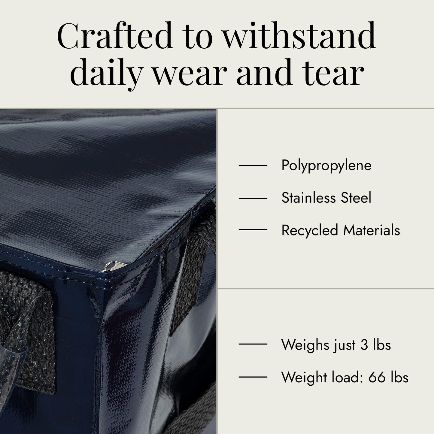 HULKEN - (Medium, Midnight Blue Reusable Grocery Bag On Wheels, Shopping Trolley, Rolling Tote, Zipper Closure, Lightweight, Carries Up to 66 lb, Folds Flat, Unbreakable Handles