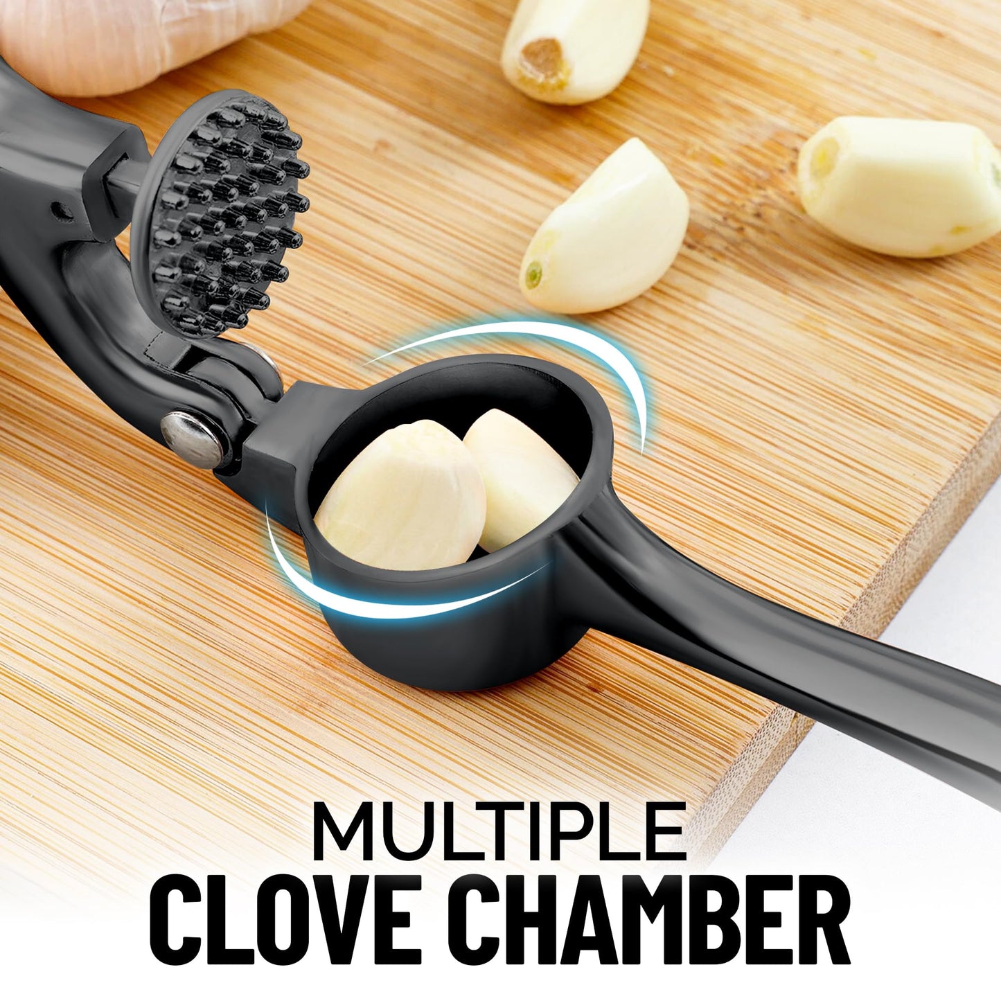 Zulay Kitchen Premium Garlic Press Set - Rust Proof and Dishwasher Safe Professional Garlic Mincer Tool - Easy-Squeeze, Easy-Clean with Soft, Ergonomic Handle - Silicone Garlic Peeler and Brush-Dark Gray