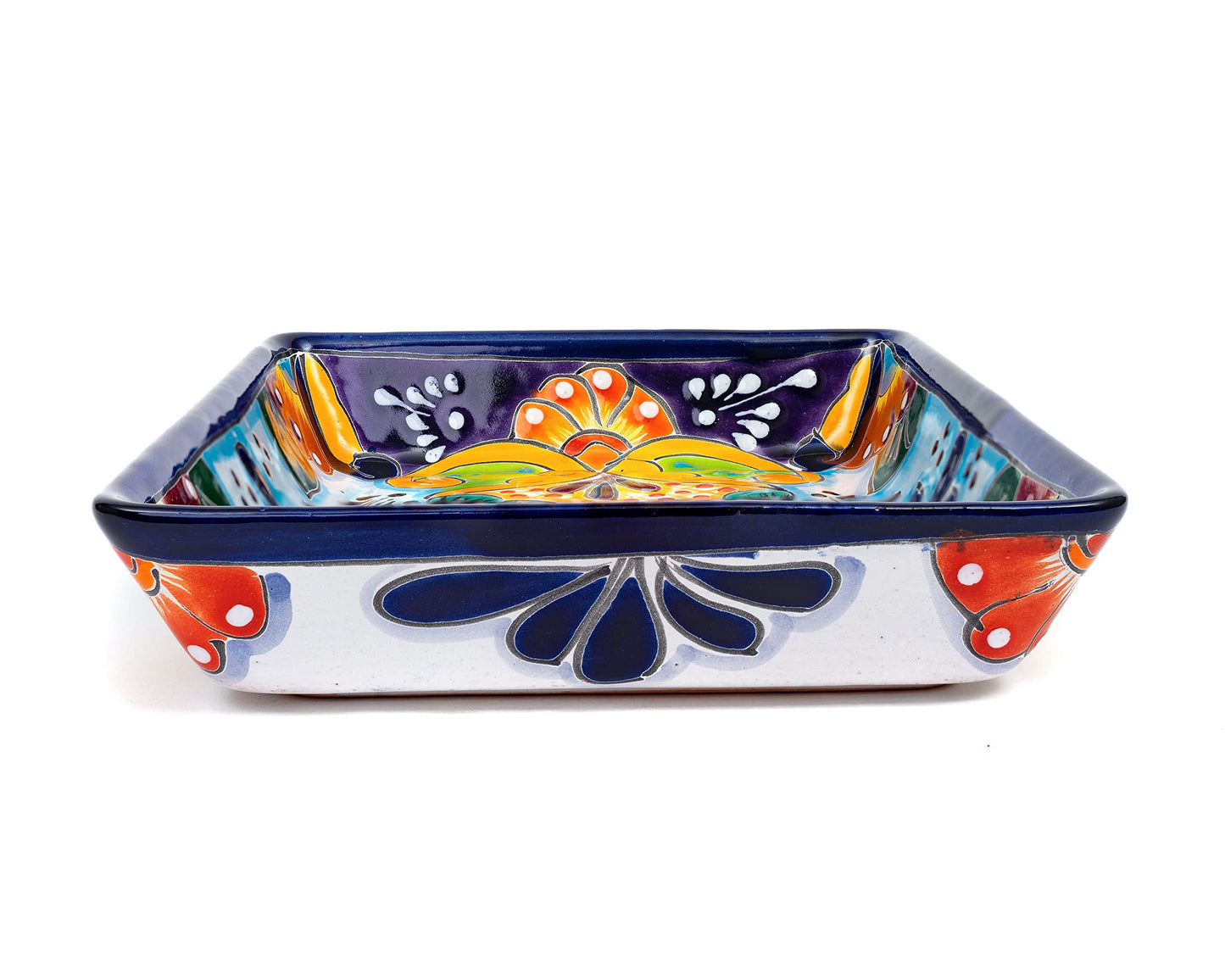 Enchanted Talavera Pottery Hand Painted Ceramic Rectangle Serving Platter Dish Appetizer Plate Tray Food Mexican Floral Pattern Party Fiesta Thanksgiving Jewelry Holder (Medium 9.5 x 7.5 x 1.75)