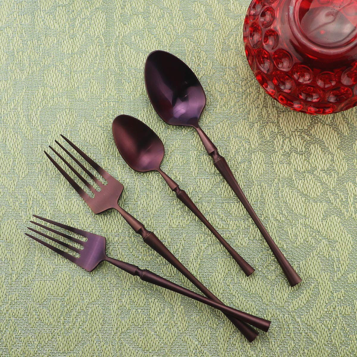 Gugrida Unique and Beautiful Burgundy Iridescent Flatware Set - 5-Piece Iridescent Silverware Sets | 18/10 Stainless Steel Reusable Cutlery Set | Purple Utensils Service for 1 with Dessert Fork, Knife, Spoon, Dinner Fork