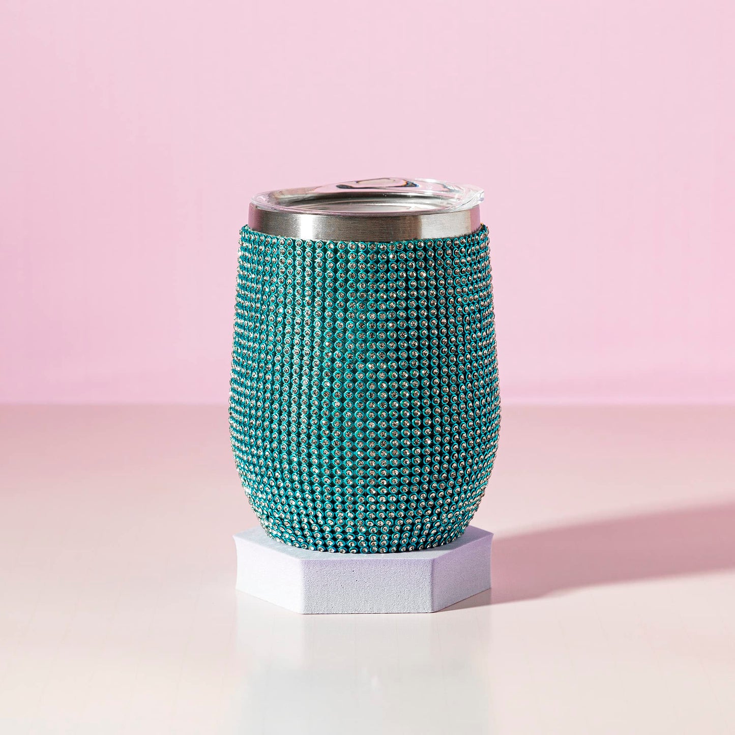 Paris Hilton Diamond Bling Wine Tumbler, Vacuum Insulated Stainless Steel with Easy Sip Lid, Bedazzled with Over 2500 Rhinestones, 12-Ounce, Blue