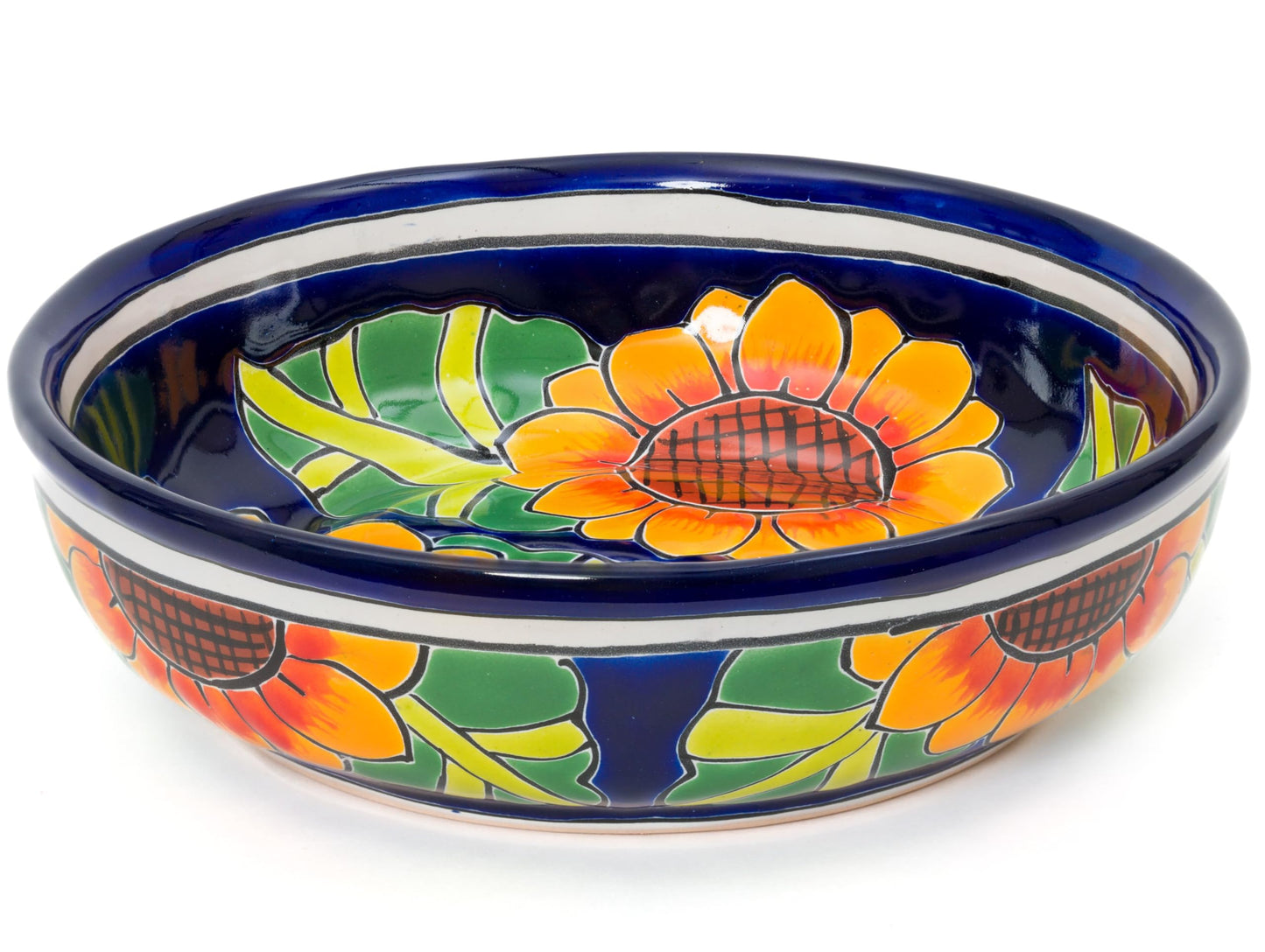 Enchanted Talavera Ceramic Hand-Painted Large Serving Bowl Pasta Bowl Fruit Bowl Salad Bowl Party Platter Holiday Bakeware Dish (Sunflower)