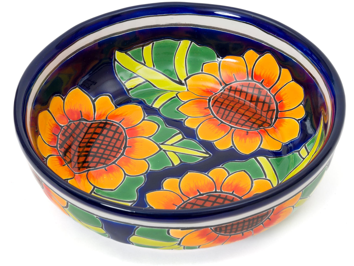 Enchanted Talavera Ceramic Hand-Painted Large Serving Bowl Pasta Bowl Fruit Bowl Salad Bowl Party Platter Holiday Bakeware Dish (Sunflower)
