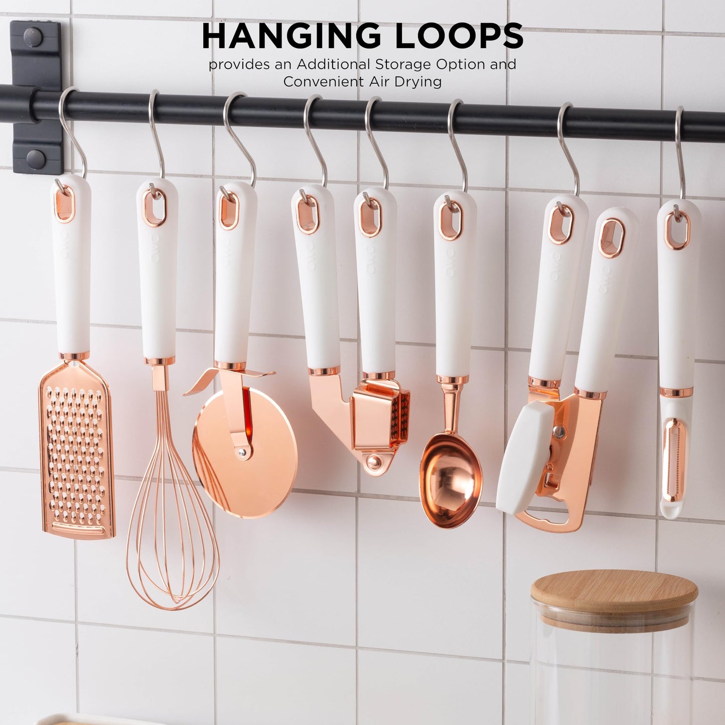 COOK WITH COLOR Kitchen Gadget Set Stainless Steel Utensils with Soft Touch Handles, Copper White, 7 Pieces