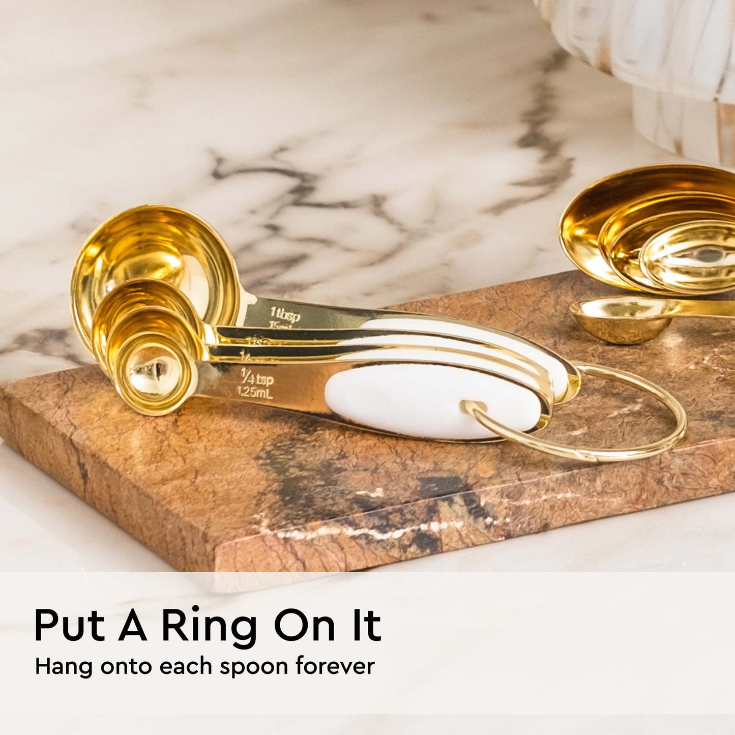 White and Gold Measuring Cups and Spoons Set - 8-Piece Stackable Stainless Steel Measuring Set - Stylish White and Gold Kitchen Accessories for Precise Baking and Cooking, Ideal Gift for Bakers and Home Chefs