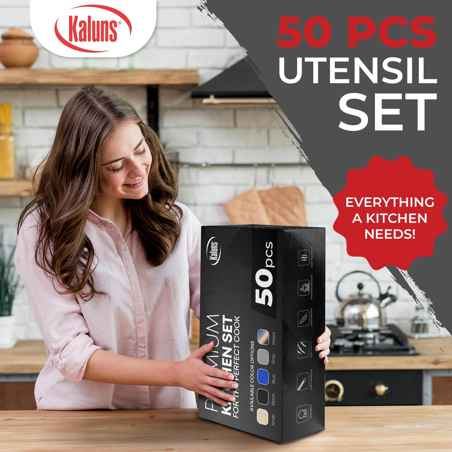 50-Piece Silicone Kitchen Utensils Set - Mothers's Day Gifts for Moms and Wives and Dads and Husbands - Complete Kitchen Set 800°F Heat-Resistant Non-Stick Premium Silicone Cooking Utensils with Wooden Handles