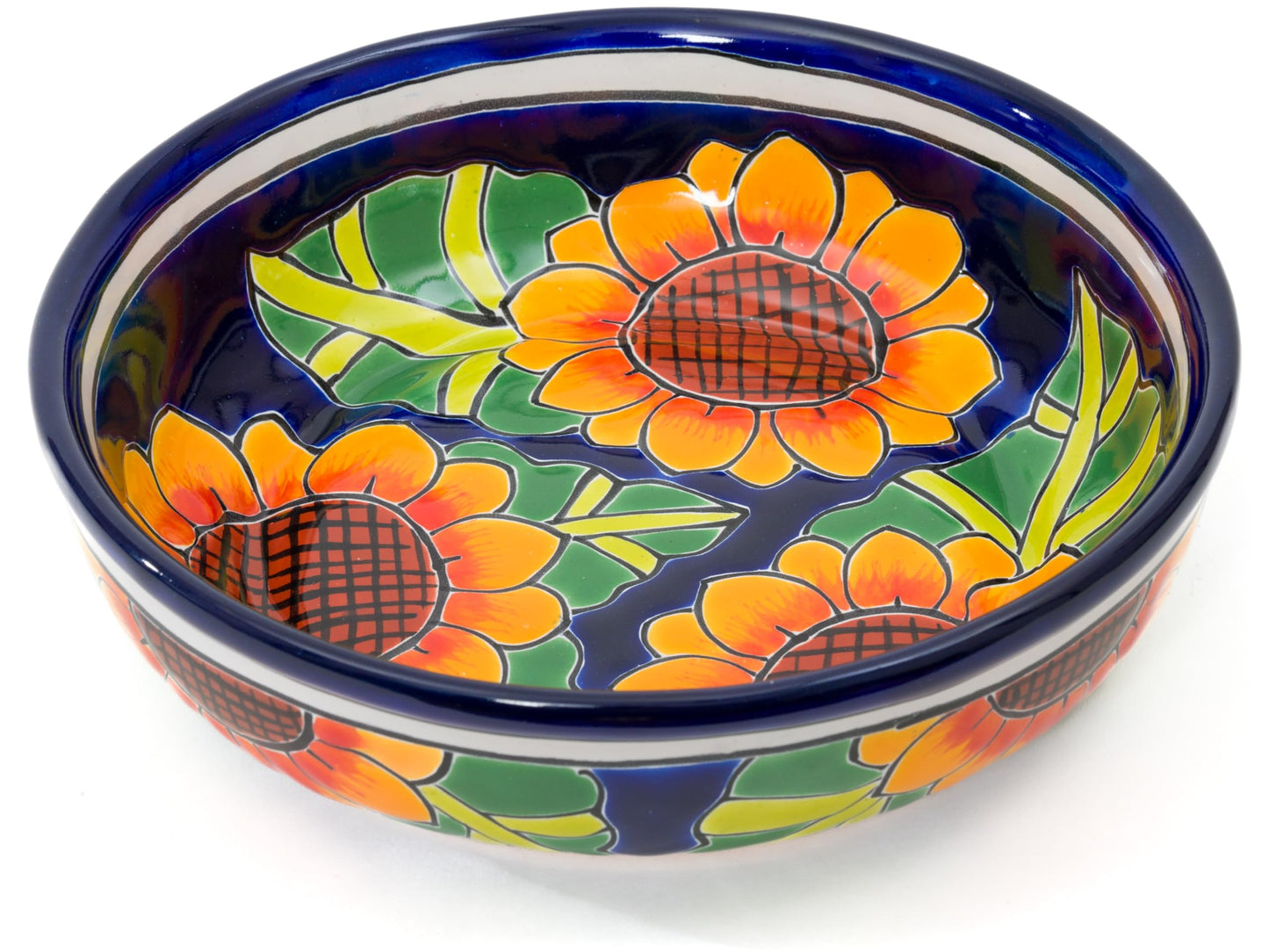 Enchanted Talavera Ceramic Hand-Painted Large Serving Bowl Pasta Bowl Fruit Bowl Salad Bowl Party Platter Holiday Bakeware Dish (Sunflower)