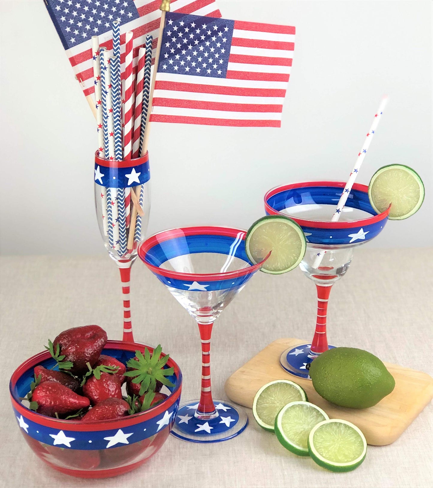 Golden Hill Studio Hand Painted Champagne Flute Set of 2 - Patriotic Collection - Hand Painted Glassware by USA Artists - Unique and Decorative Champagne Glasses, July 4th Kitchen Table Décor